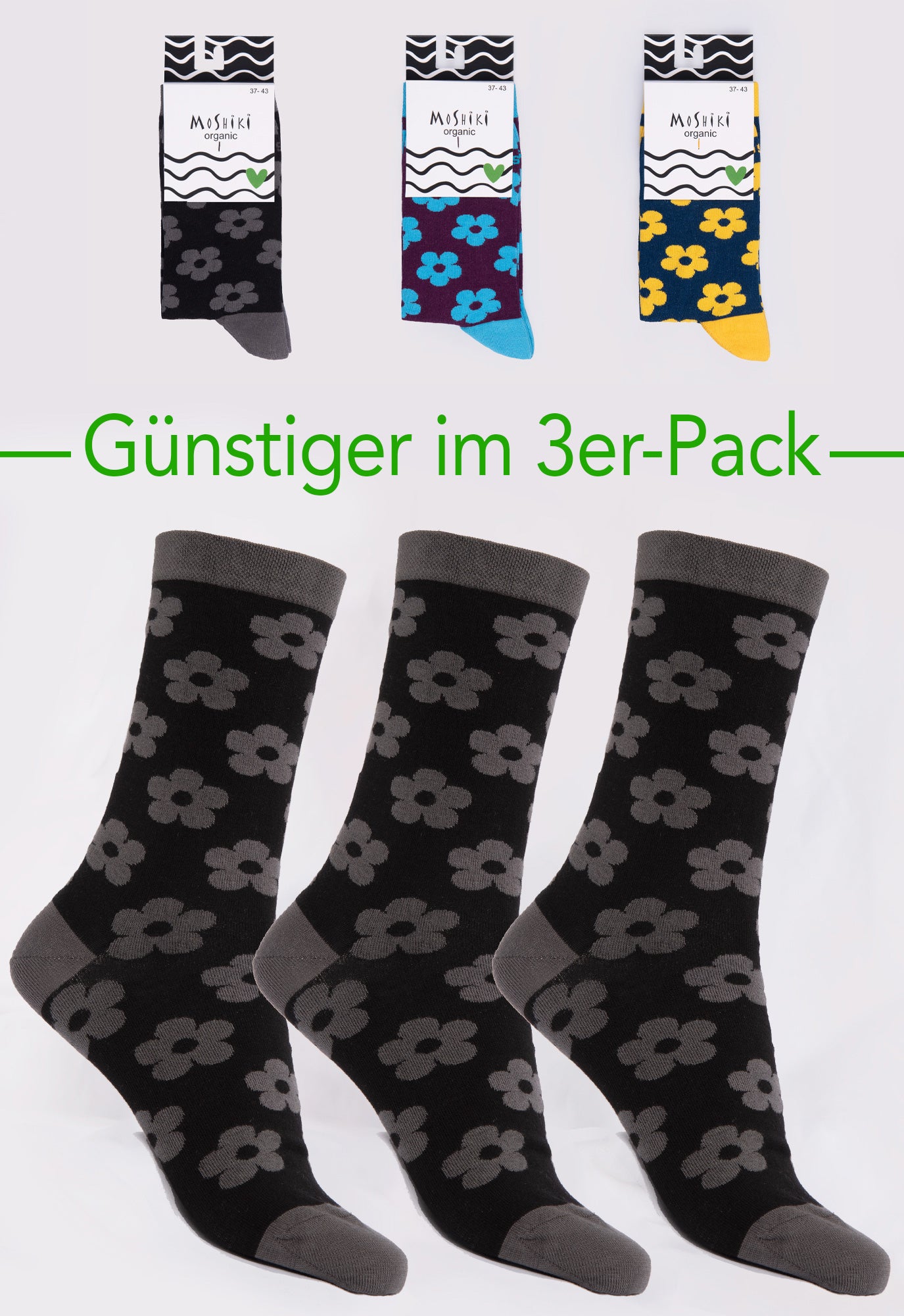 3er Pack Mix - Socken aus Biobaumwollemix - Yofi Tofi Flowers 3er Pack Mix - Socken aus Biobaumwollemix - Yofi Tofi Flowers