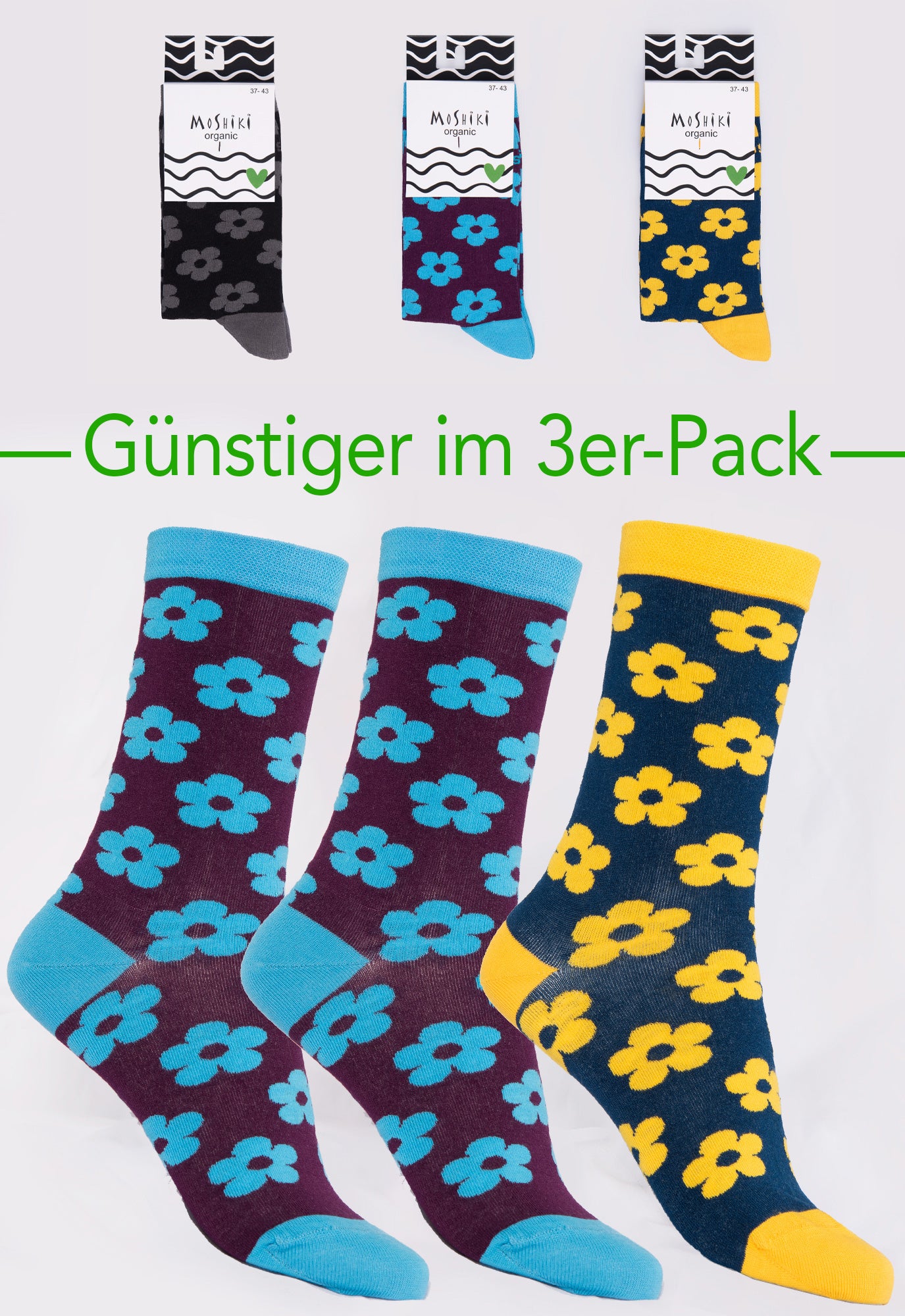 3er Pack Mix - Socken aus Biobaumwollemix - Yofi Tofi Flowers 3er Pack Mix - Socken aus Biobaumwollemix - Yofi Tofi Flowers