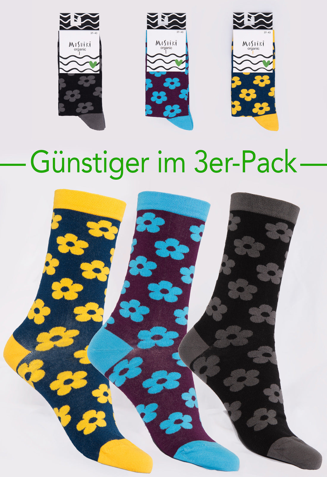3er Pack Mix - Socken aus Biobaumwollemix - Yofi Tofi Flowers 3er Pack Mix - Socken aus Biobaumwollemix - Yofi Tofi Flowers