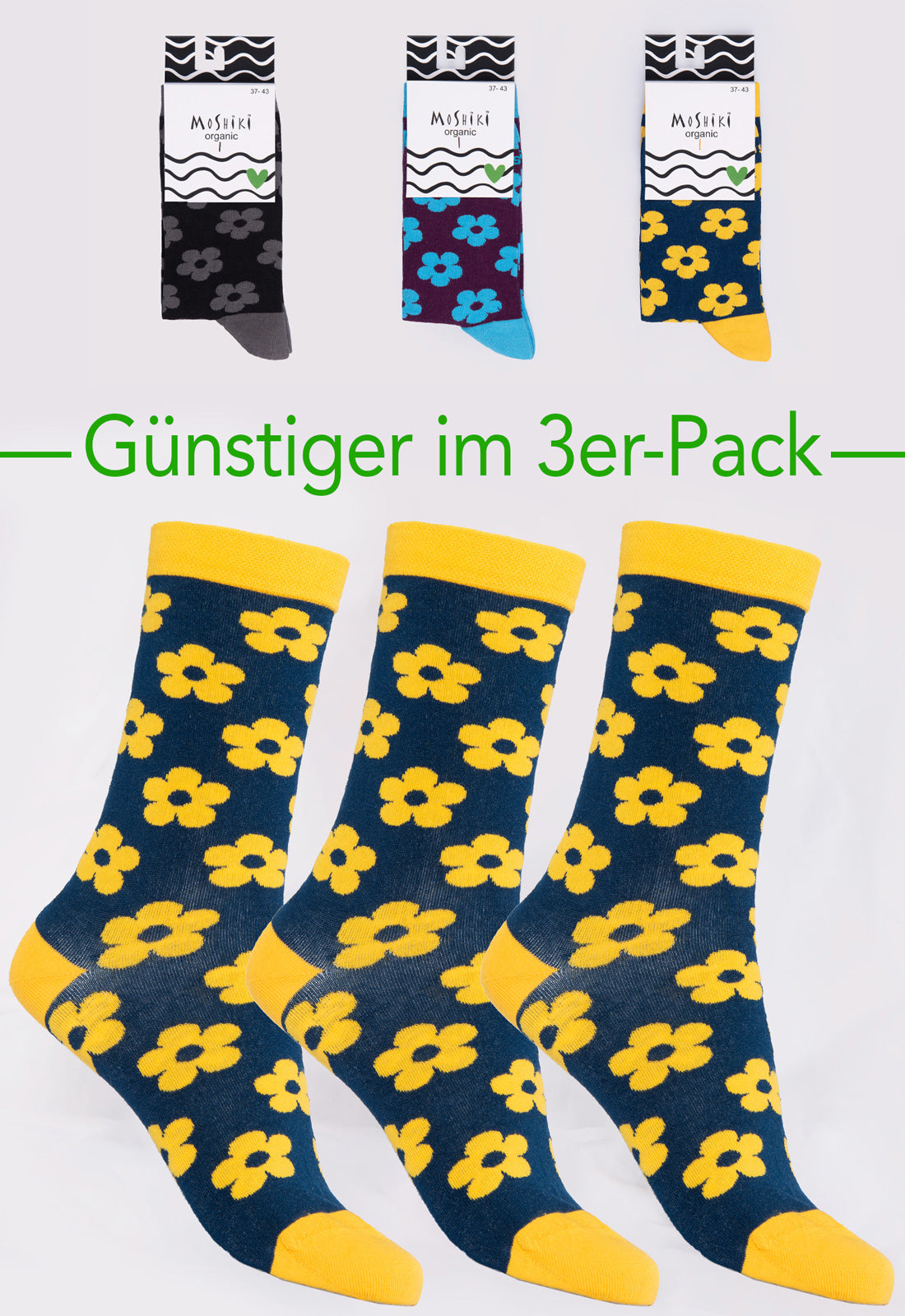 3er Pack Mix - Socken aus Biobaumwollemix - Yofi Tofi Flowers 3er Pack Mix - Socken aus Biobaumwollemix - Yofi Tofi Flowers