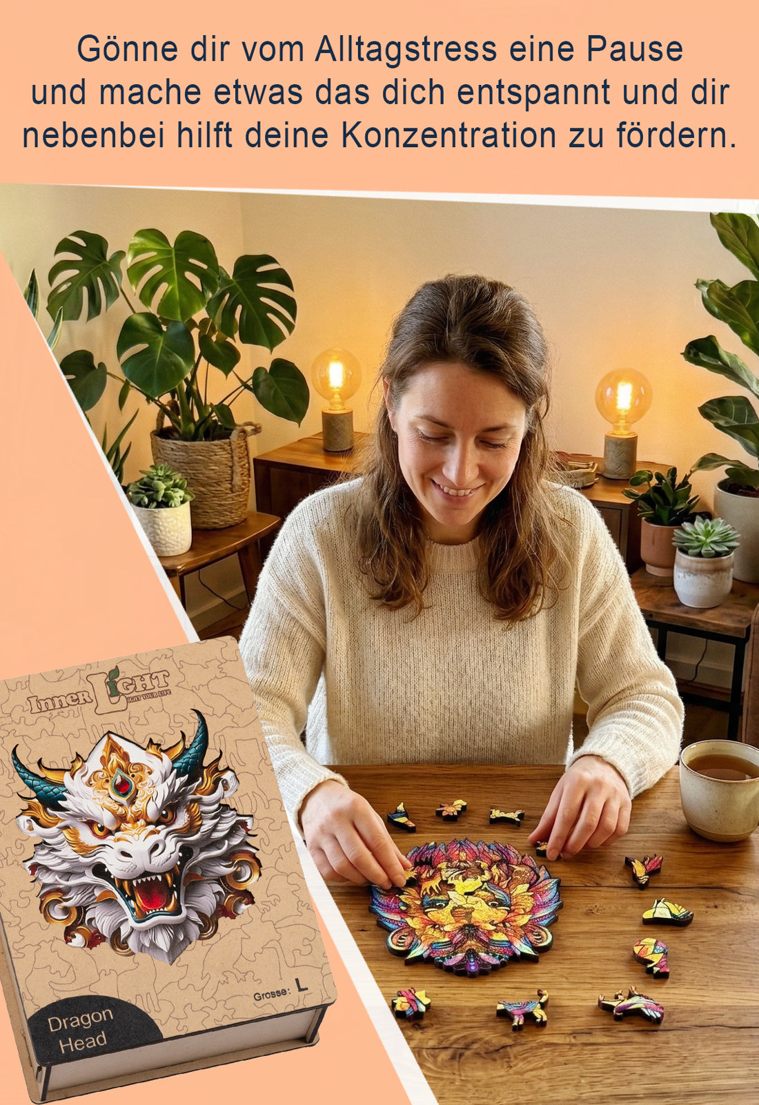 Dragon Head – Kraftvolles Drachenmotiv als hochwertiges Holzpuzzle Dragon Head – Kraftvolles Drachenmotiv als hochwertiges Holzpuzzle