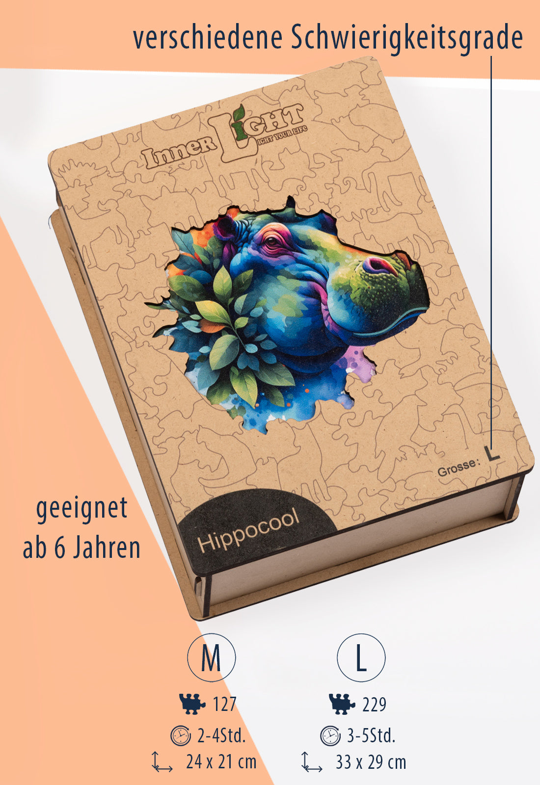 Hippocool – Modernes Nilpferd-Motiv als hochwertiges Holzpuzzle Hippocool – Modernes Nilpferd-Motiv als hochwertiges Holzpuzzle
