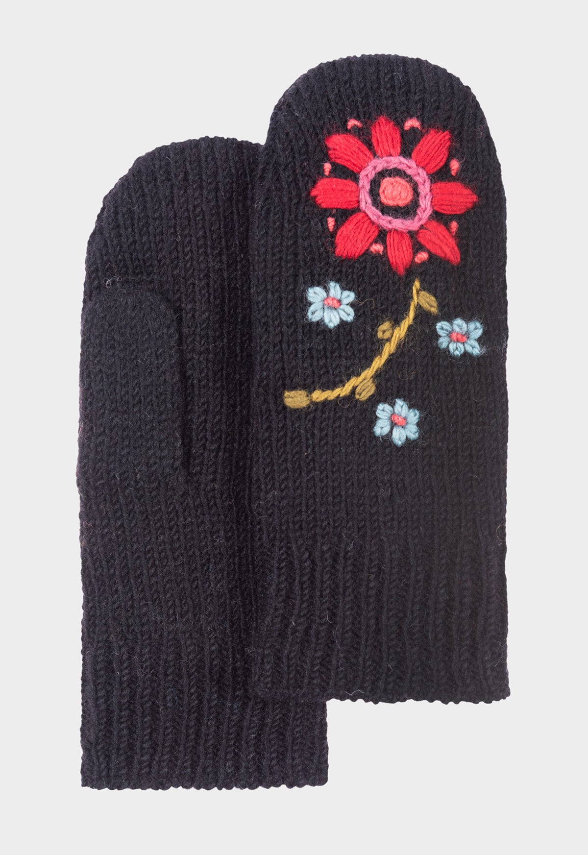 Kaviri Mittens – handgemachte Wollfäustlinge mit floraler Stickerei Kaviri Mittens – handgemachte Wollfäustlinge mit floraler Stickerei