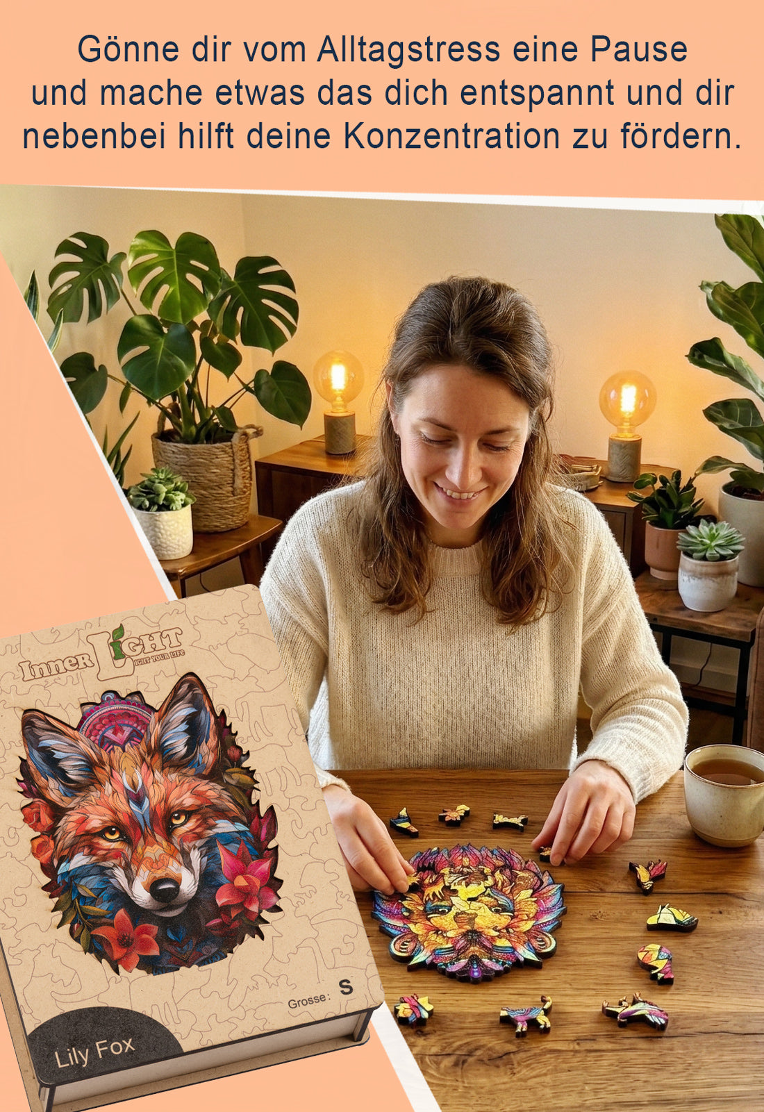Lily Fox – Farbenfrohes Fuchsmotiv als hochwertiges Holzpuzzle Lily Fox – Farbenfrohes Fuchsmotiv als hochwertiges Holzpuzzle