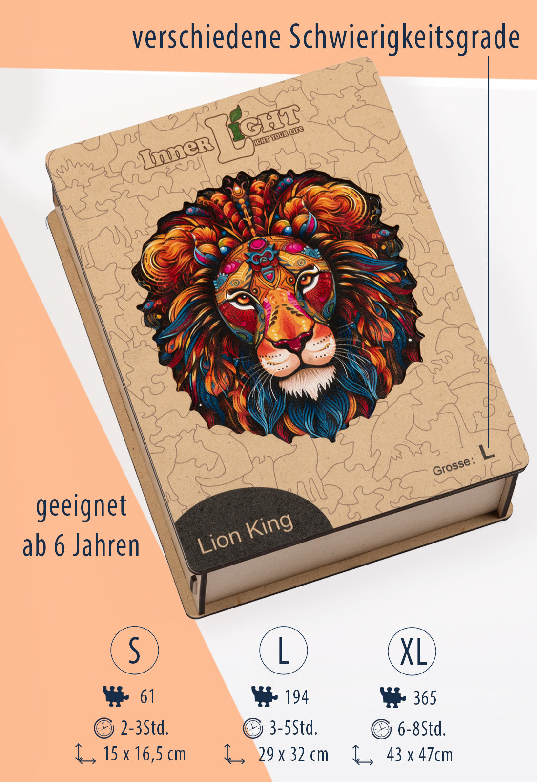 Lion King – Kraftvolles Löwenmotiv als hochwertiges Holzpuzzle Lion King – Kraftvolles Löwenmotiv als hochwertiges Holzpuzzle