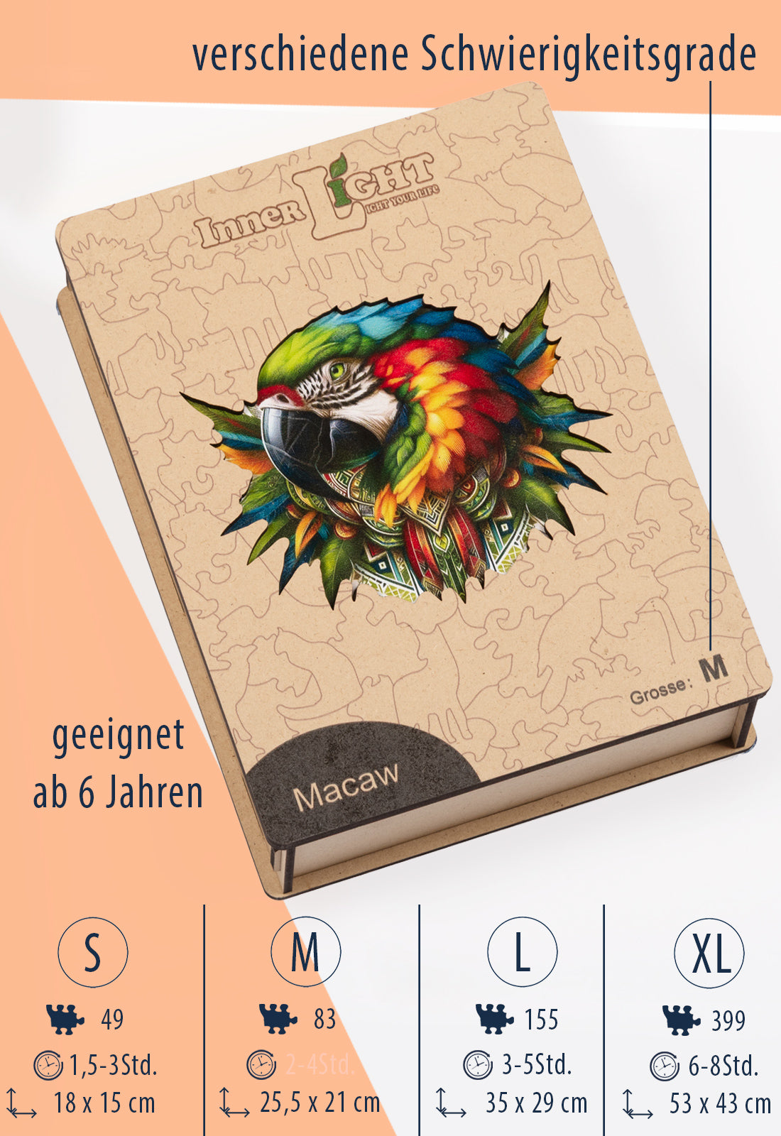 Macaw – Farbenprächtiges Papageienmotiv als hochwertiges Holzpuzzle Macaw – Farbenprächtiges Papageienmotiv als hochwertiges Holzpuzzle