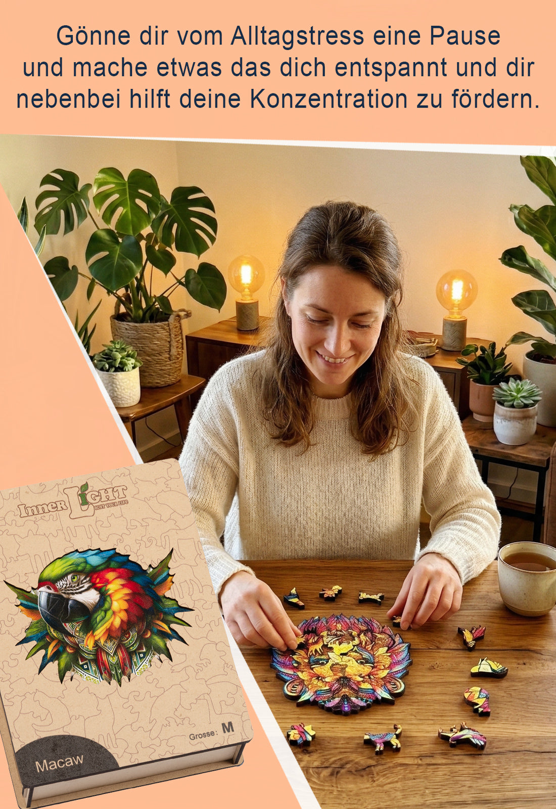 Macaw – Farbenprächtiges Papageienmotiv als hochwertiges Holzpuzzle Macaw – Farbenprächtiges Papageienmotiv als hochwertiges Holzpuzzle