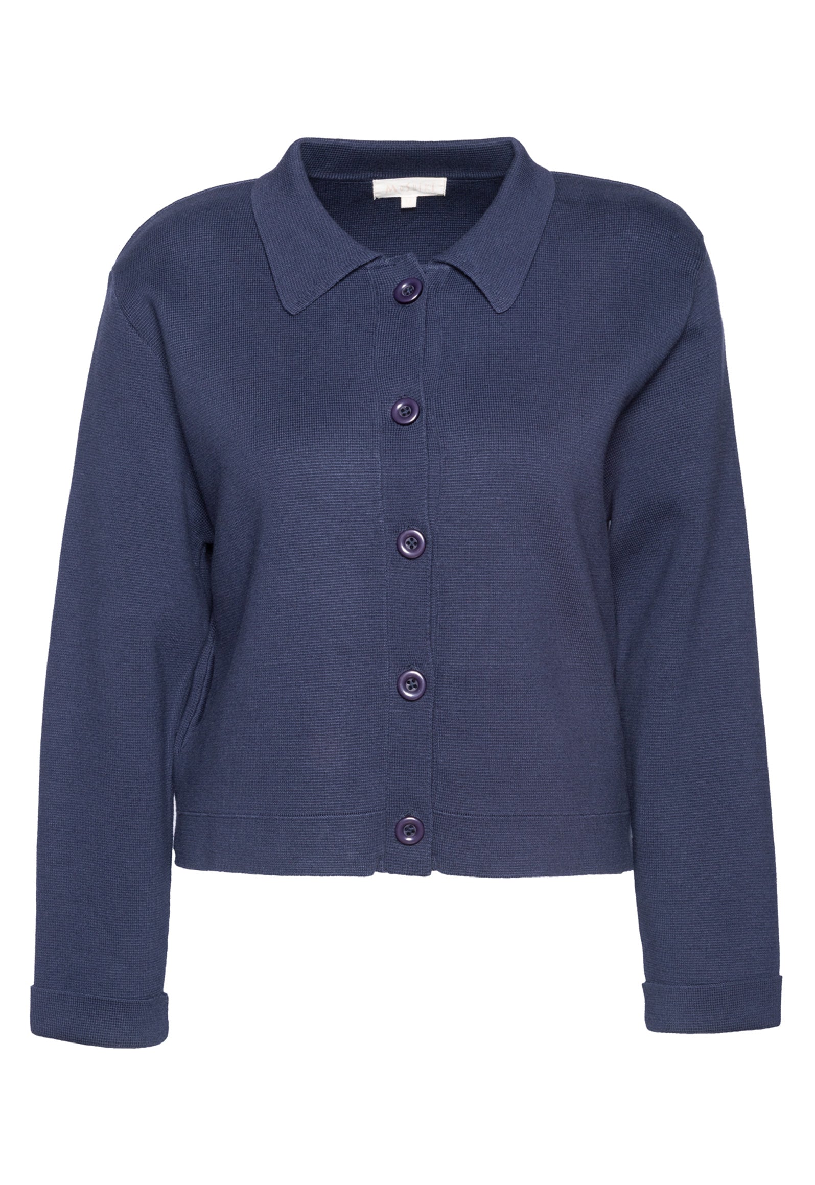 Meruna Jacket – GOTS Strickjacke aus 100 % Biobaumwolle mit Blusenkragen Meruna Jacket – GOTS Strickjacke aus 100 % Biobaumwolle mit Blusenkragen