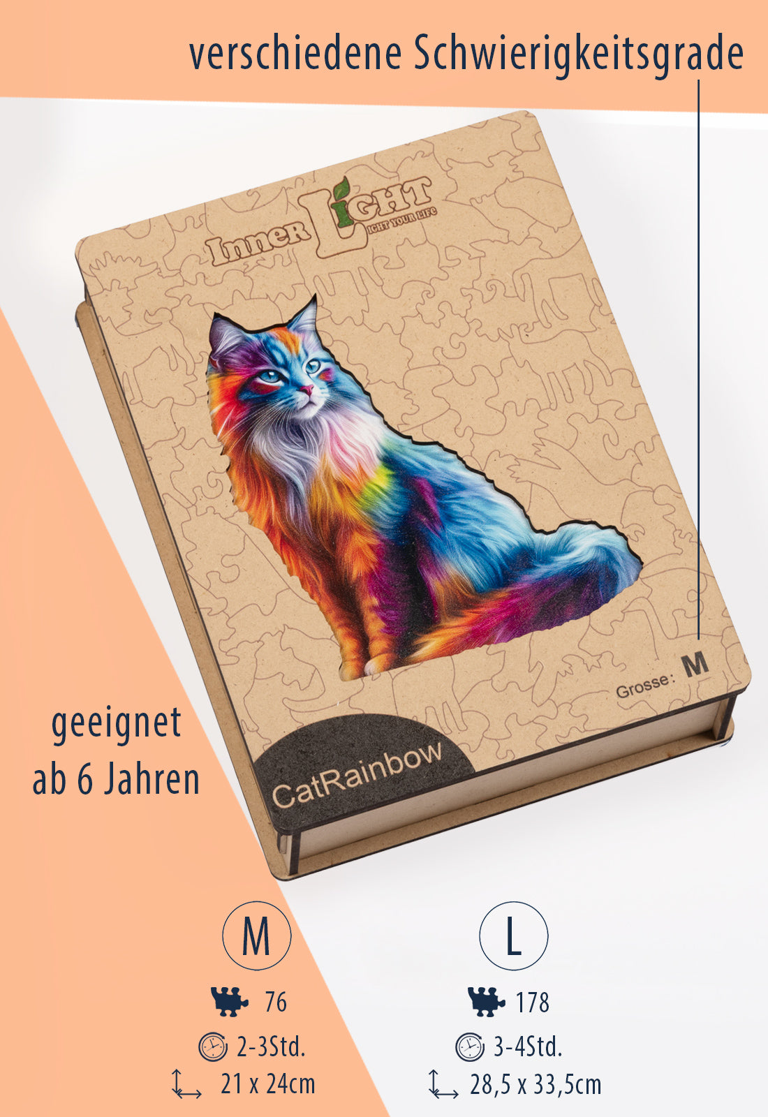 Cat Rainbow – Farbenfrohes Katzenmotiv als hochwertiges Holzpuzzle Cat Rainbow – Farbenfrohes Katzenmotiv als hochwertiges Holzpuzzle