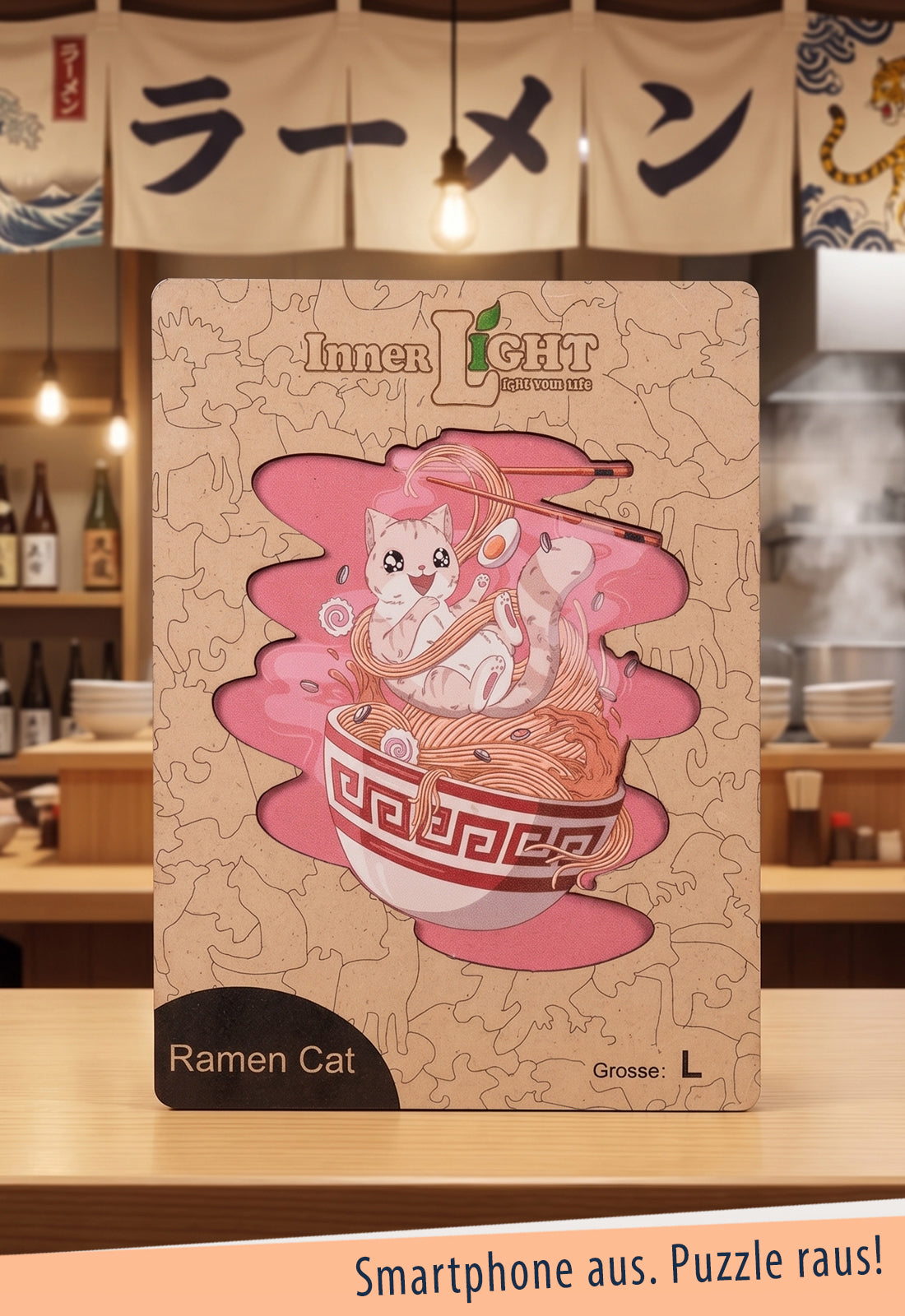 Ramen Cat – Verspieltes Katzenmotiv als hochwertiges Holzpuzzle Ramen Cat – Verspieltes Katzenmotiv als hochwertiges Holzpuzzle