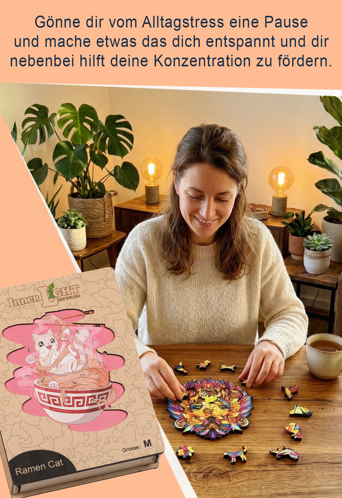 Ramen Cat – Verspieltes Katzenmotiv als hochwertiges Holzpuzzle Ramen Cat – Verspieltes Katzenmotiv als hochwertiges Holzpuzzle