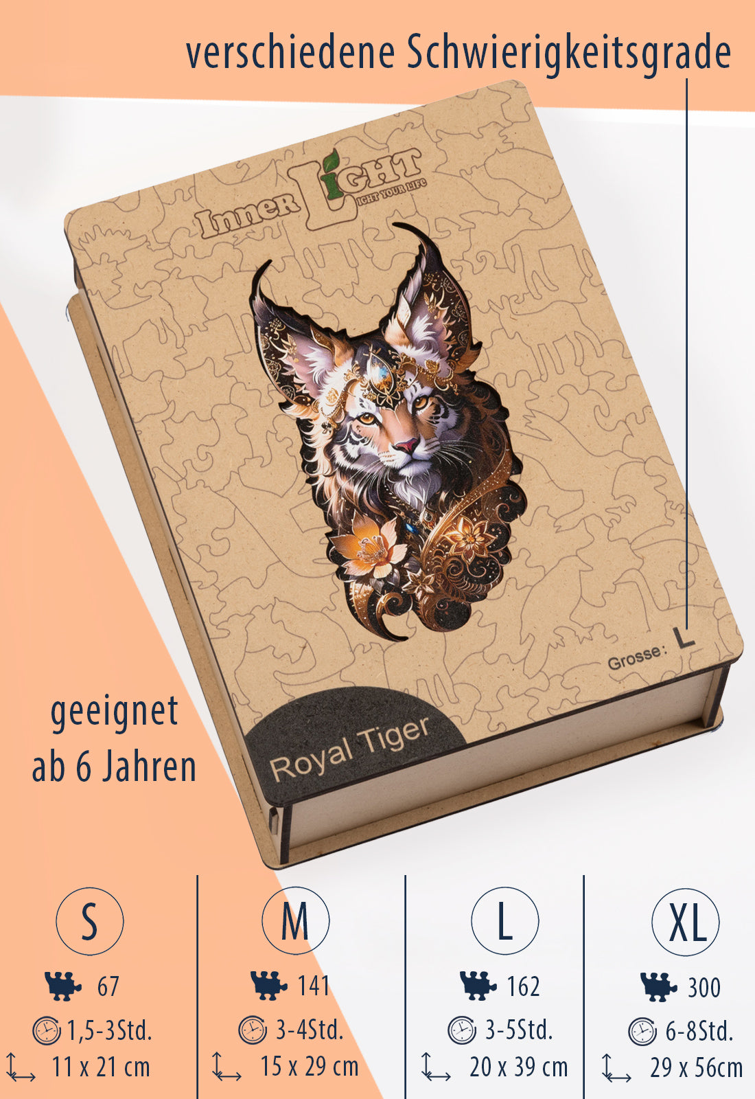 Royal Tiger – Elegantes Tigerporträt als hochwertiges Holzpuzzle Royal Tiger – Elegantes Tigerporträt als hochwertiges Holzpuzzle
