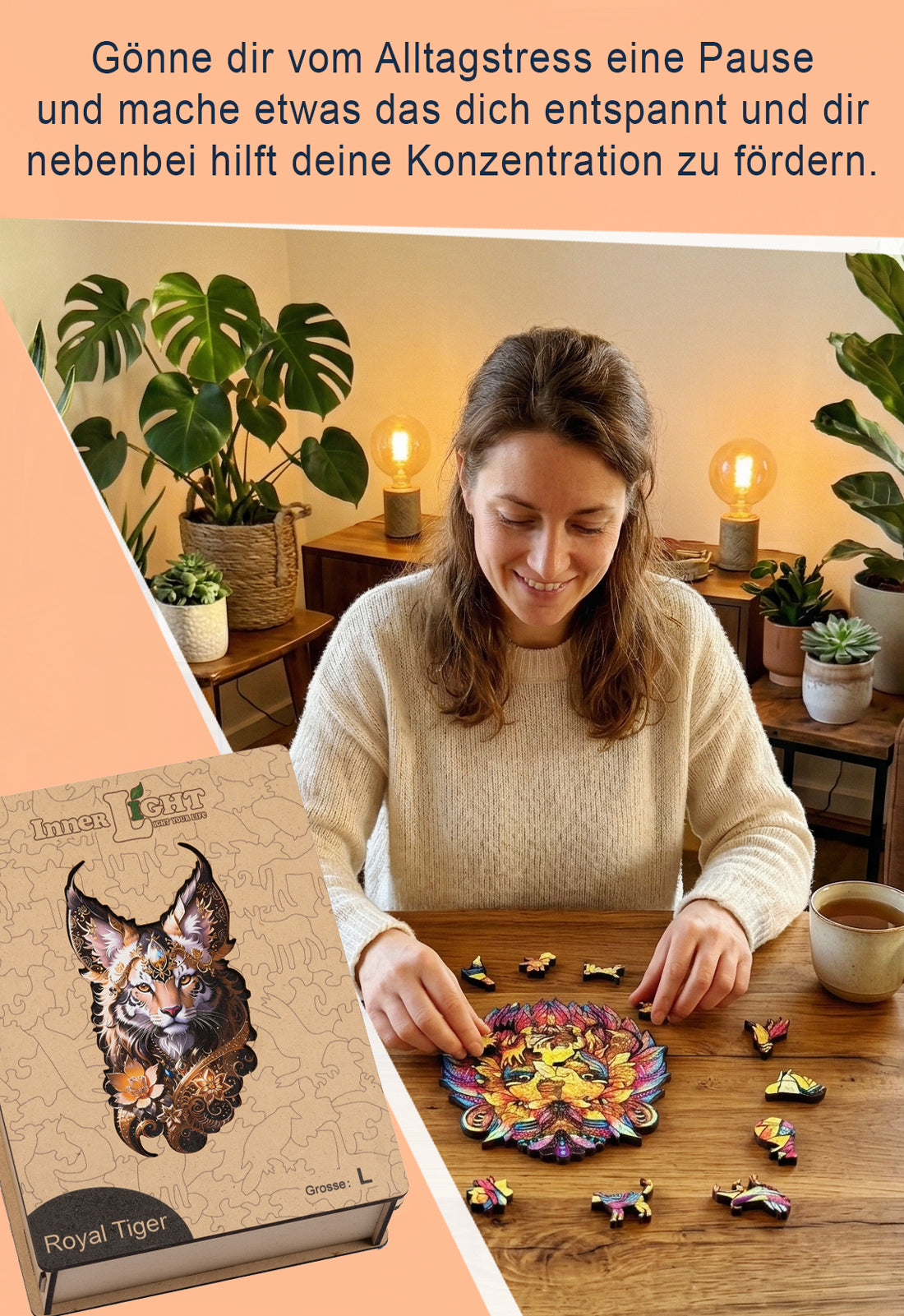 Royal Tiger – Elegantes Tigerporträt als hochwertiges Holzpuzzle Royal Tiger – Elegantes Tigerporträt als hochwertiges Holzpuzzle