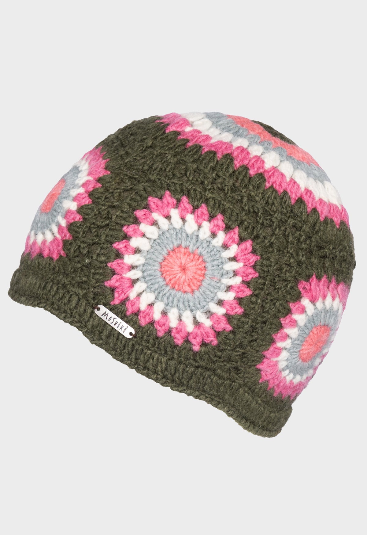 Ruva Beanie – Gehäkelte Wollmütze mit farbigen Applikationen Ruva Beanie – Gehäkelte Wollmütze mit farbigen Applikationen