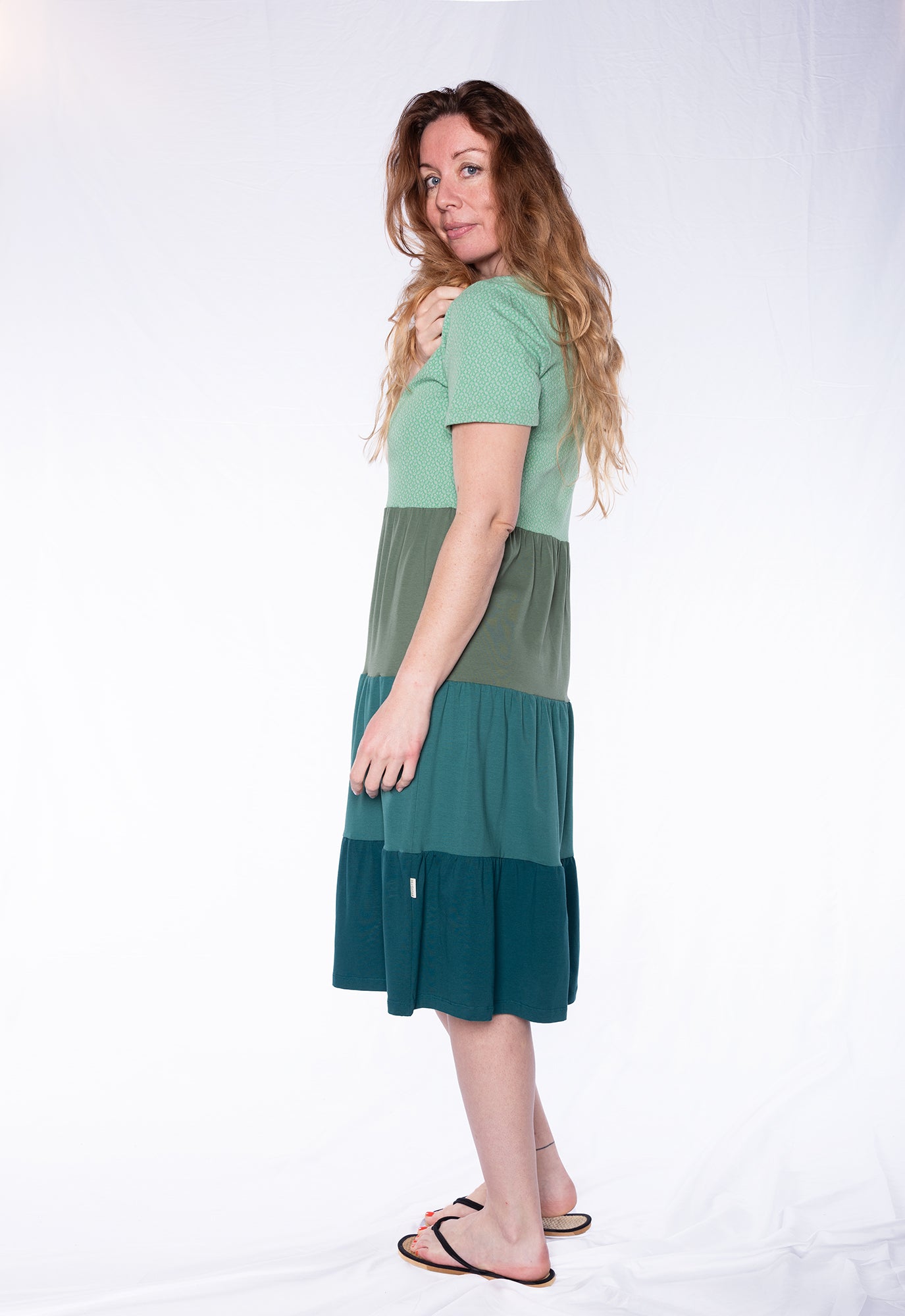 Long tiered dress with V-neck - S24Dress-G12 Long tiered dress with V-neck - S24Dress-G12