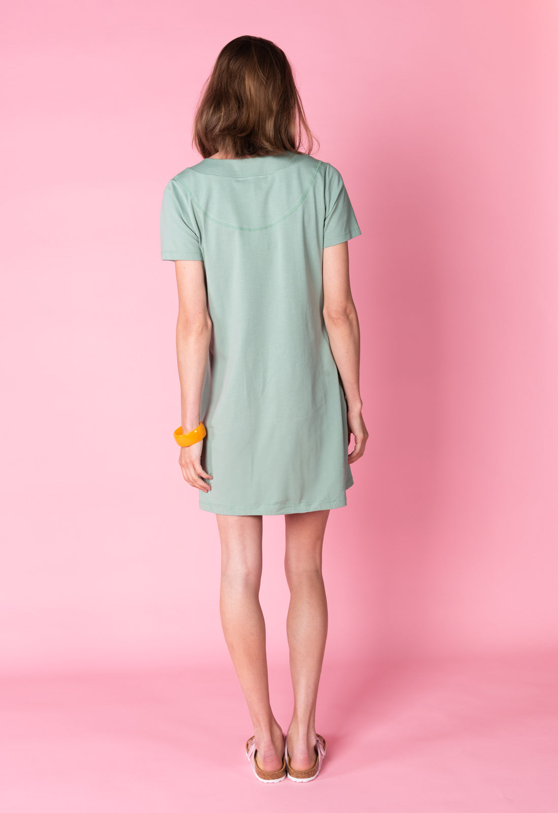 Short-sleeved mini dress with pleated detail - S25Dress-G2 Short-sleeved mini dress with pleated detail - S25Dress-G2