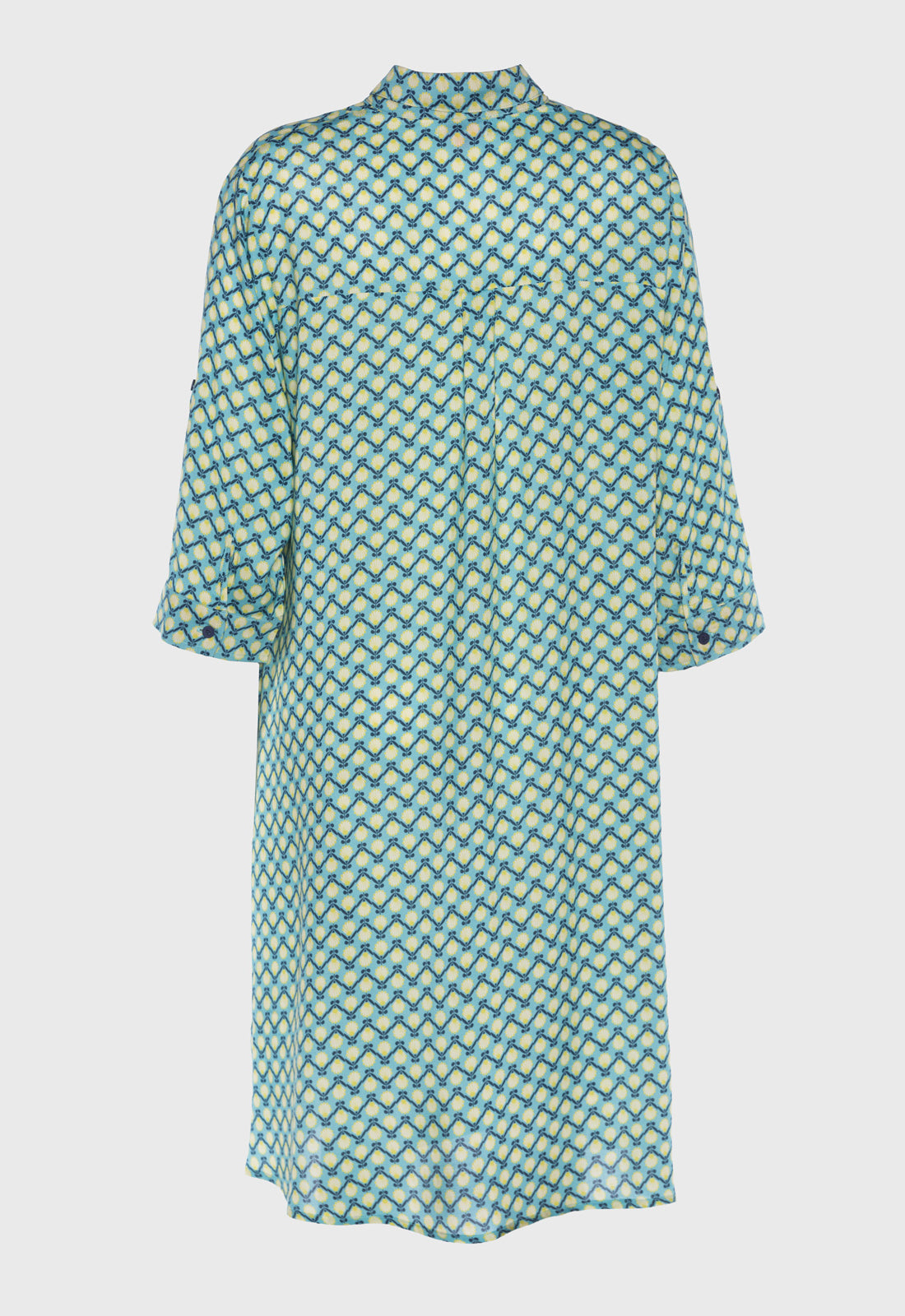 Elegant shirt dress with high-low hem and side pockets - S25Dress-R1 Elegant shirt dress with high-low hem and side pockets - S25Dress-R1