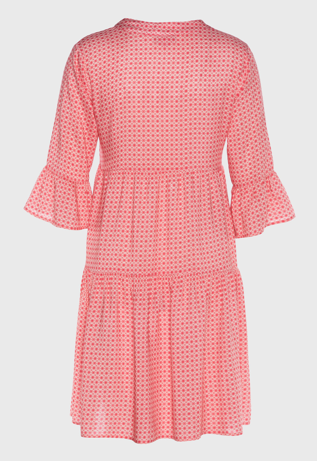 Tiered dress with trumpet sleeves and deep V-neck - S25Dress-R2 Tiered dress with trumpet sleeves and deep V-neck - S25Dress-R2