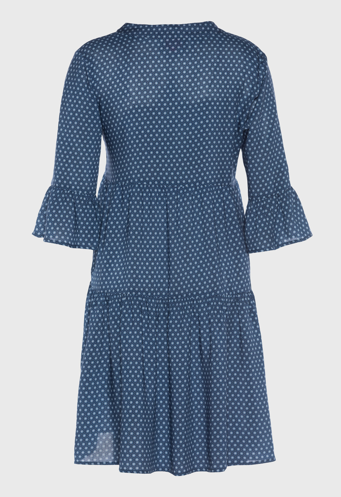 Tiered dress with trumpet sleeves and deep V-neck - S25Dress-R2 Tiered dress with trumpet sleeves and deep V-neck - S25Dress-R2