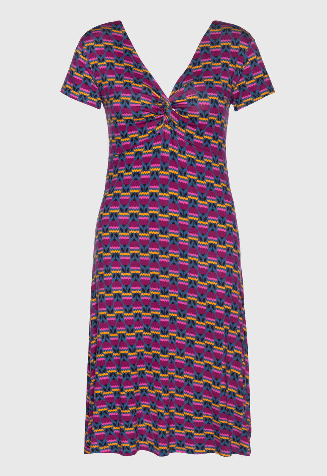 Elegant short-sleeved dress with twist detail - S25Dress-V1 Elegant short-sleeved dress with twist detail - S25Dress-V1