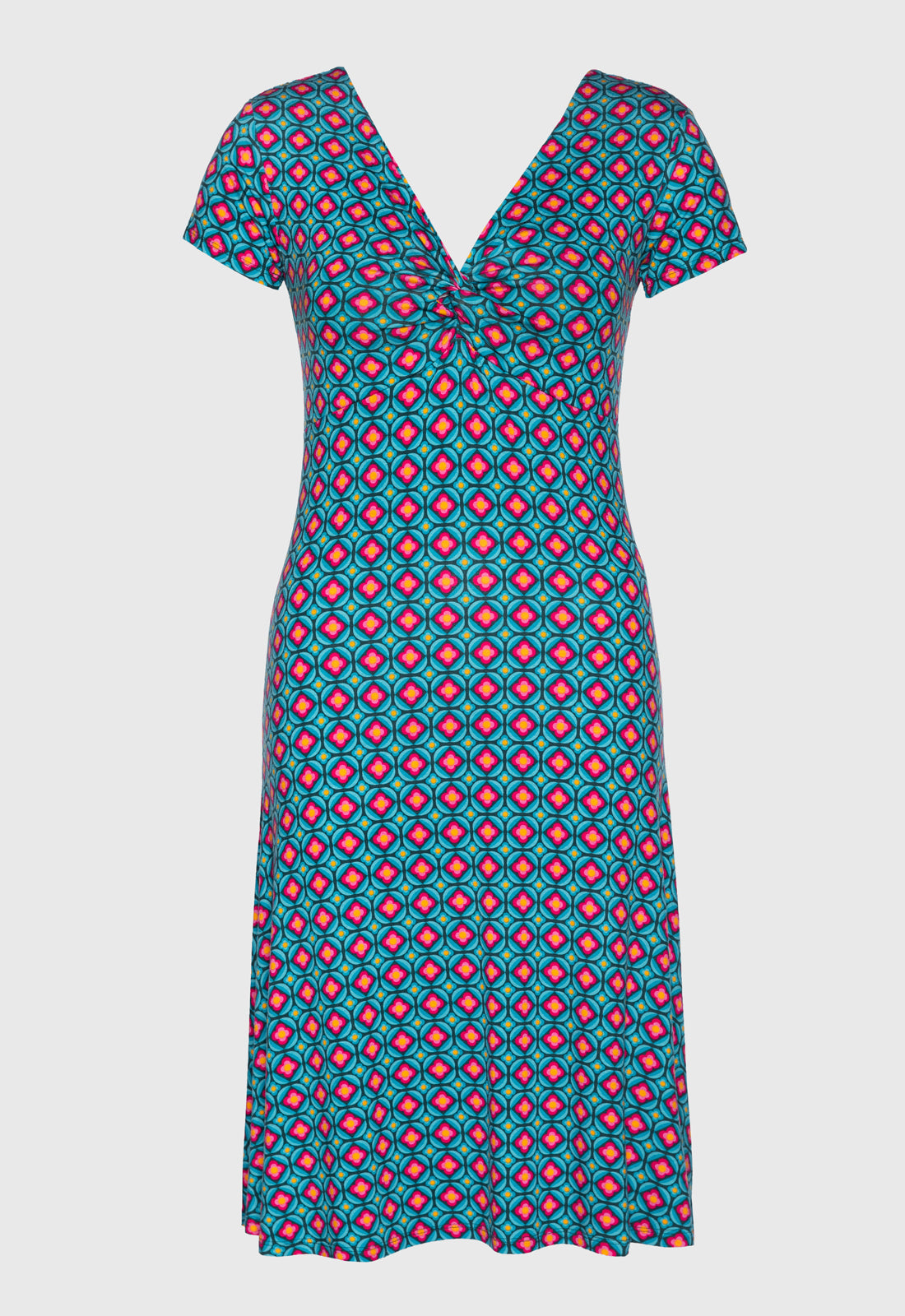 Elegant short-sleeved dress with twist detail - S25Dress-V1 Elegant short-sleeved dress with twist detail - S25Dress-V1