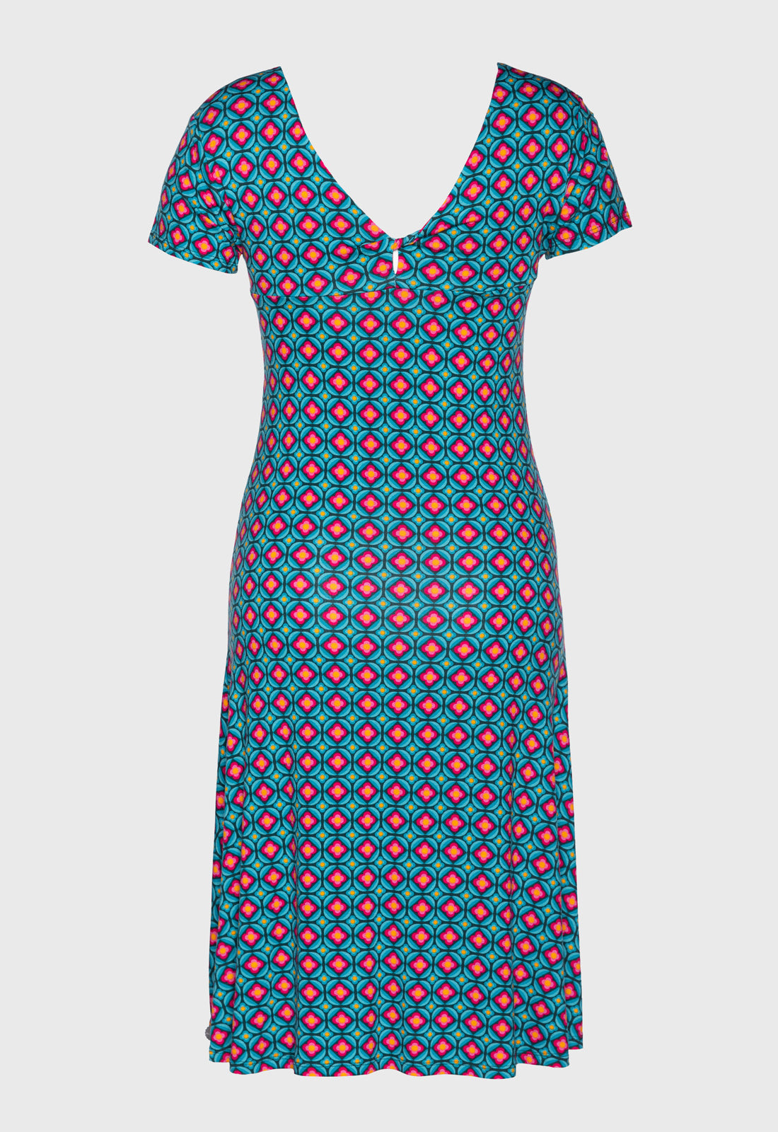 Elegant short-sleeved dress with twist detail - S25Dress-V1 Elegant short-sleeved dress with twist detail - S25Dress-V1