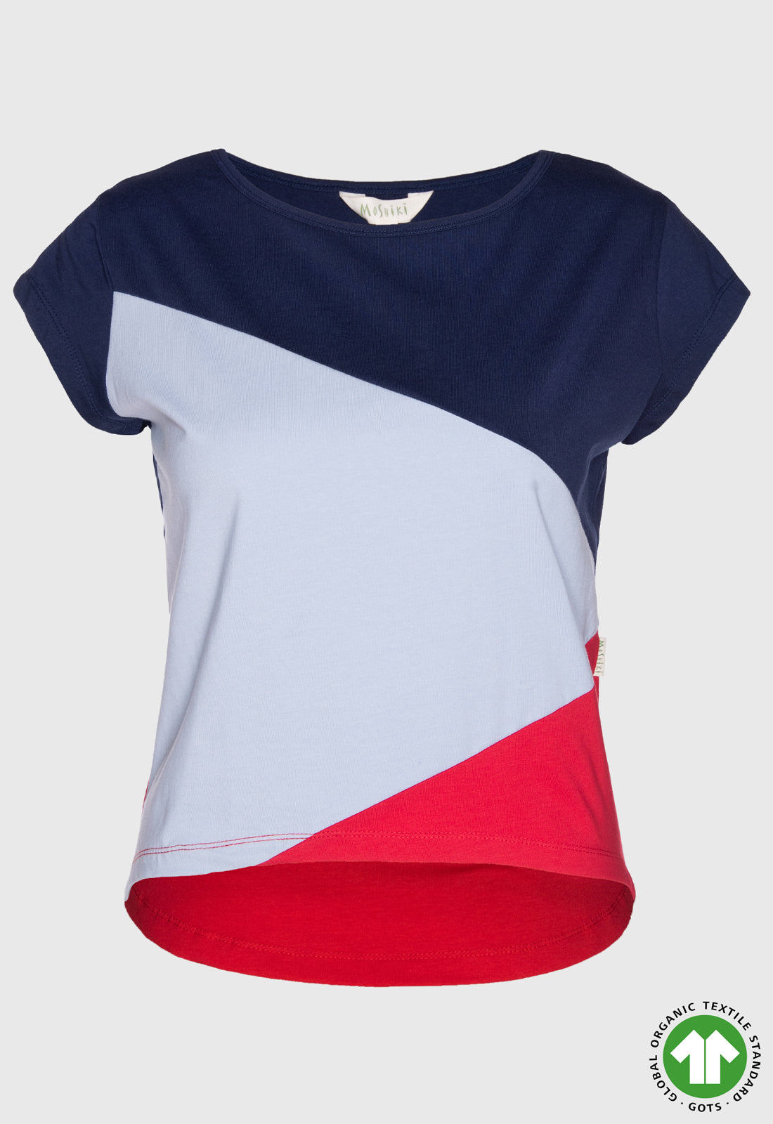 S26Top-G7 – High-Low Patchwork T-Shirt aus GOTS-zertifizierter Bio-Baumwolle S26Top-G7 – High-Low Patchwork T-Shirt aus GOTS-zertifizierter Bio-Baumwolle