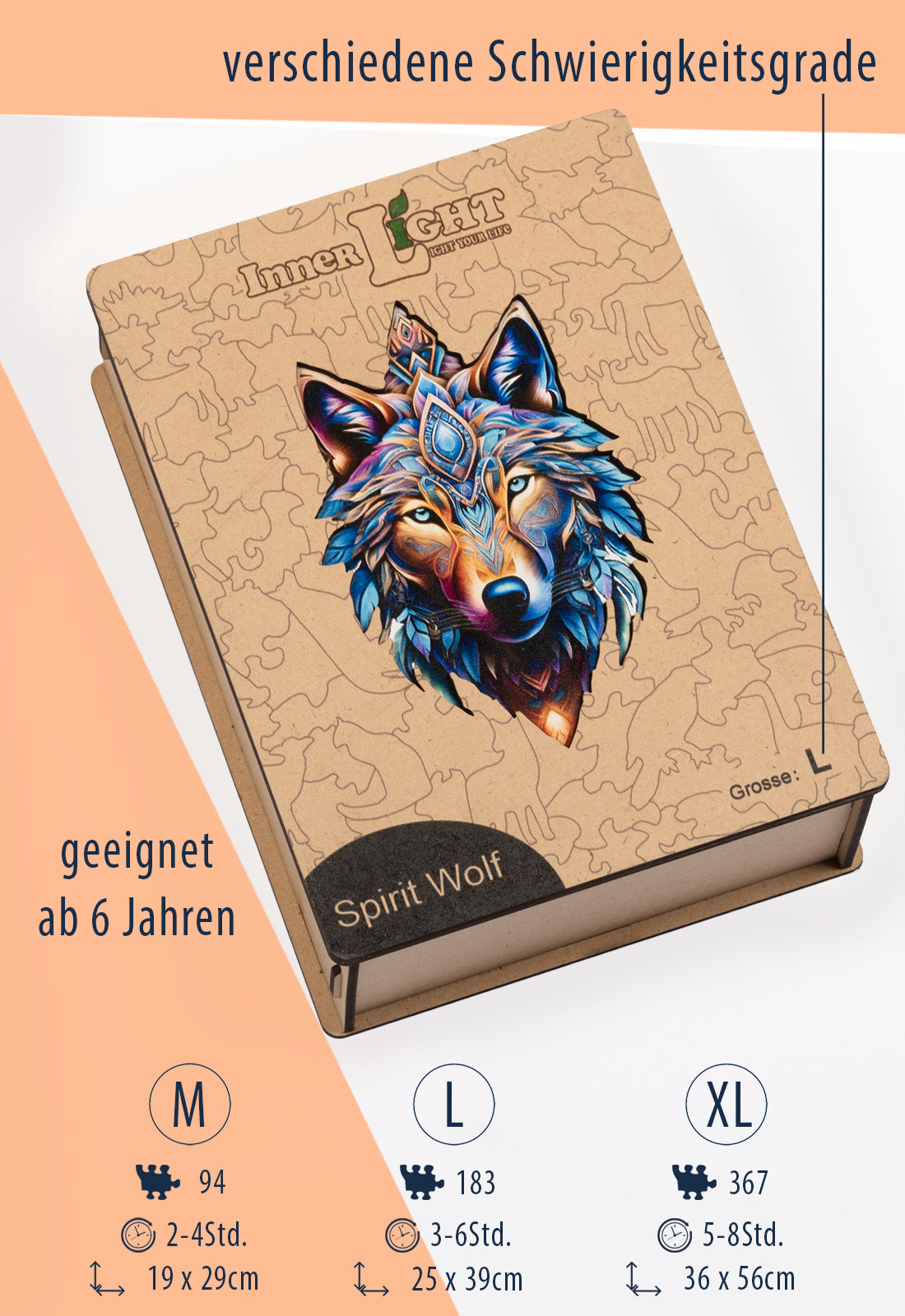 Spirit Wolf – Mystisches Wolfsmotiv als hochwertiges Holzpuzzle Spirit Wolf – Mystisches Wolfsmotiv als hochwertiges Holzpuzzle