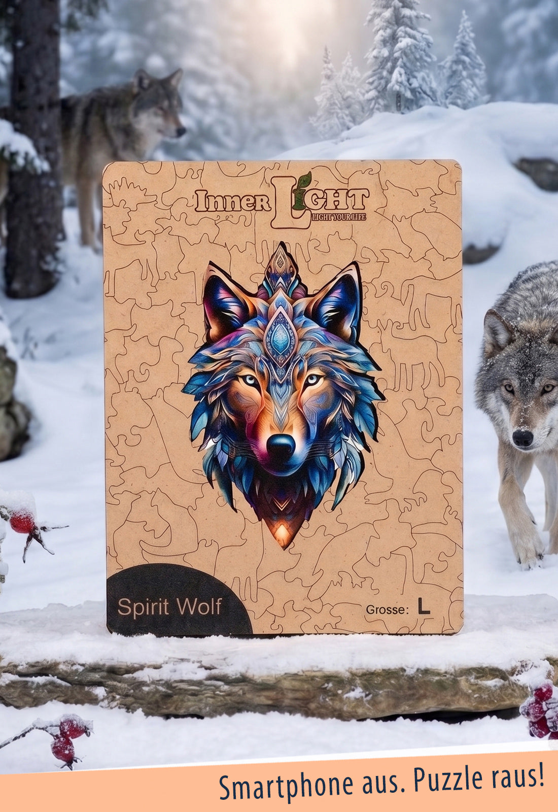 Spirit Wolf – Mystisches Wolfsmotiv als hochwertiges Holzpuzzle Spirit Wolf – Mystisches Wolfsmotiv als hochwertiges Holzpuzzle
