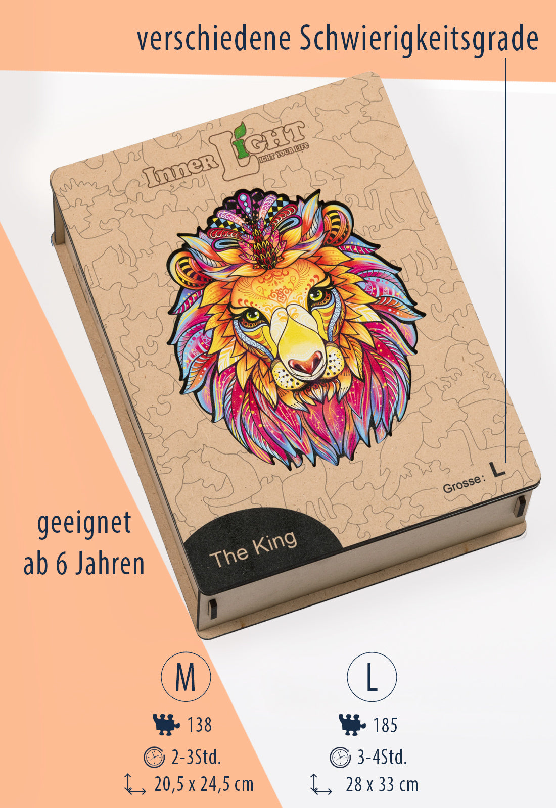 The King – Farbenprächtiges Löwenmotiv als hochwertiges Holzpuzzle The King – Farbenprächtiges Löwenmotiv als hochwertiges Holzpuzzle