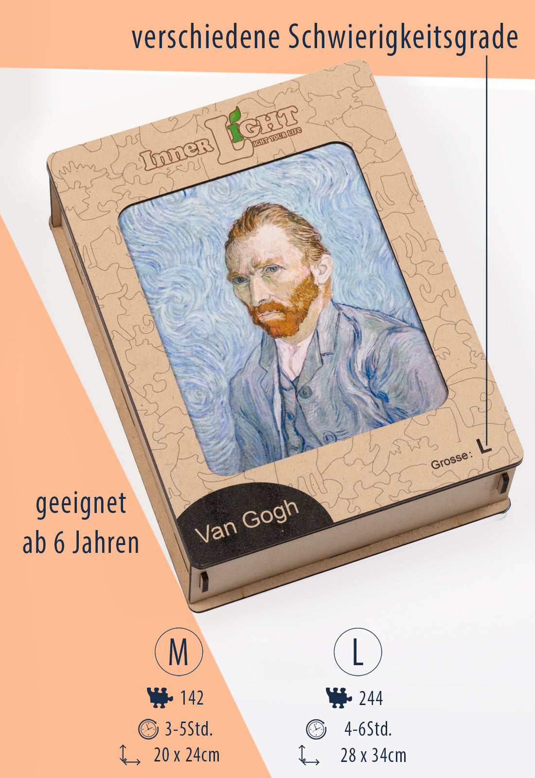 Van Gogh – Klassisches Selbstporträt als hochwertiges Holzpuzzle Van Gogh – Klassisches Selbstporträt als hochwertiges Holzpuzzle
