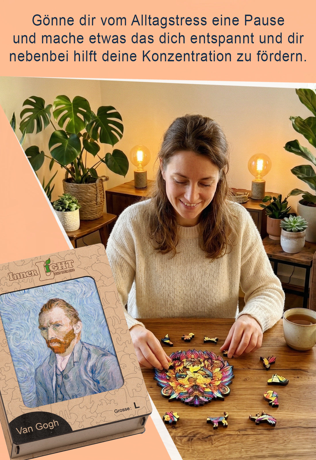 Van Gogh – Klassisches Selbstporträt als hochwertiges Holzpuzzle Van Gogh – Klassisches Selbstporträt als hochwertiges Holzpuzzle