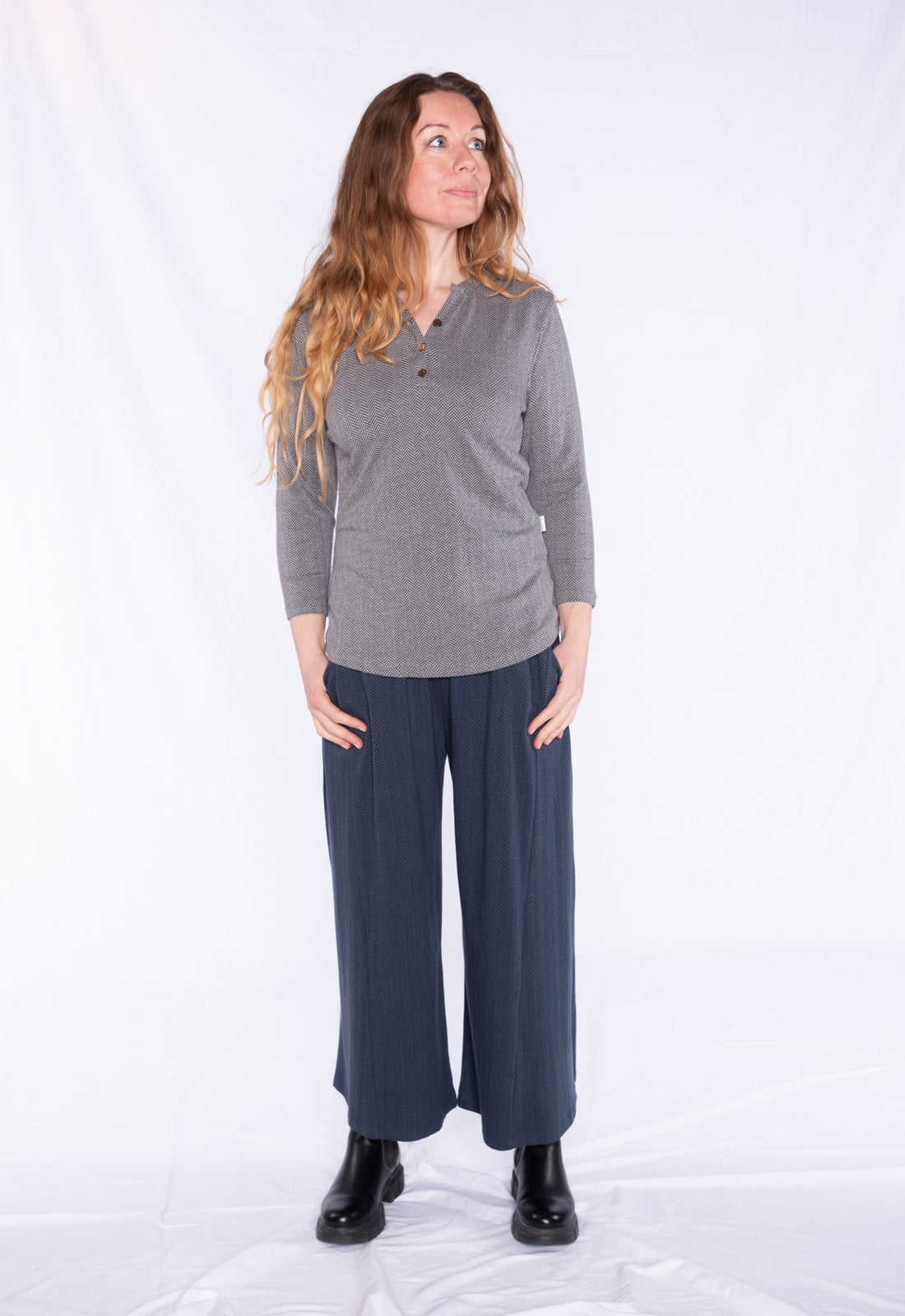 Palazzo Hose mit Fischgrätmuster - GOTS zertifiziert - W24Pants-G4 Palazzo Hose mit Fischgrätmuster - GOTS zertifiziert - W24Pants-G4