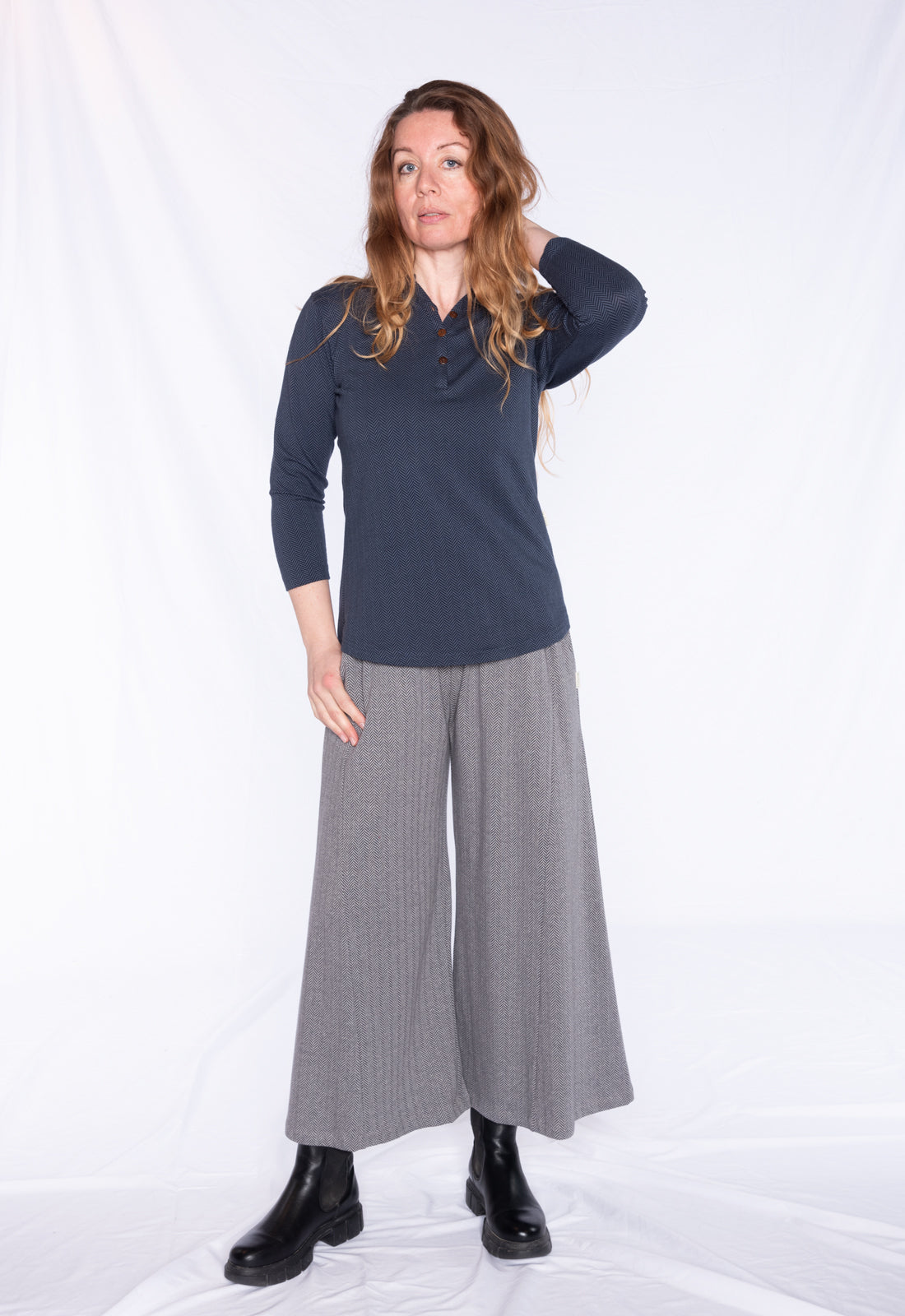 Palazzo Hose mit Fischgrätmuster - GOTS zertifiziert - W24Pants-G4 Palazzo Hose mit Fischgrätmuster - GOTS zertifiziert - W24Pants-G4