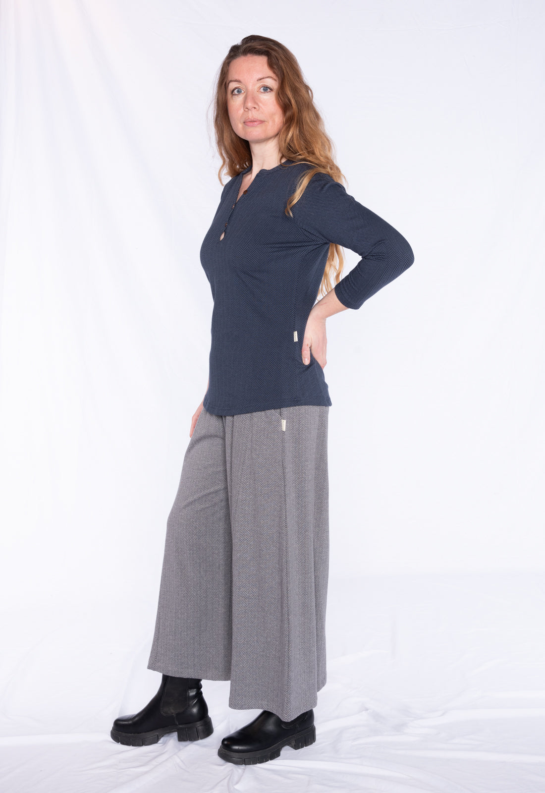 Palazzo Hose mit Fischgrätmuster - GOTS zertifiziert - W24Pants-G4 Palazzo Hose mit Fischgrätmuster - GOTS zertifiziert - W24Pants-G4