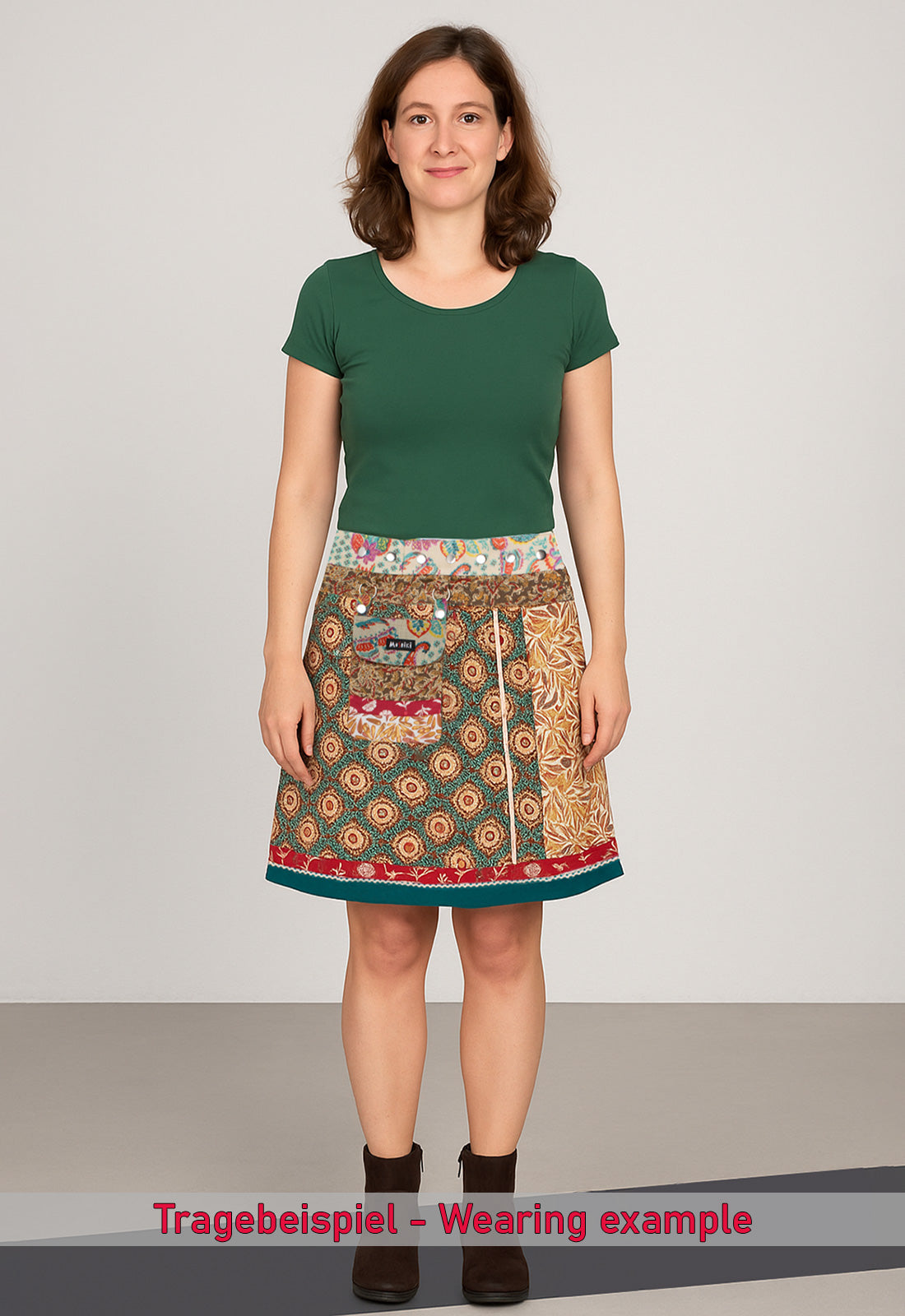 Hot Cookie 55 Cotton 50cm 33545 Tragebeispiel Moshik Hot Cookie 55 Cotton 50 cm Wickelrock / KI-Generiert