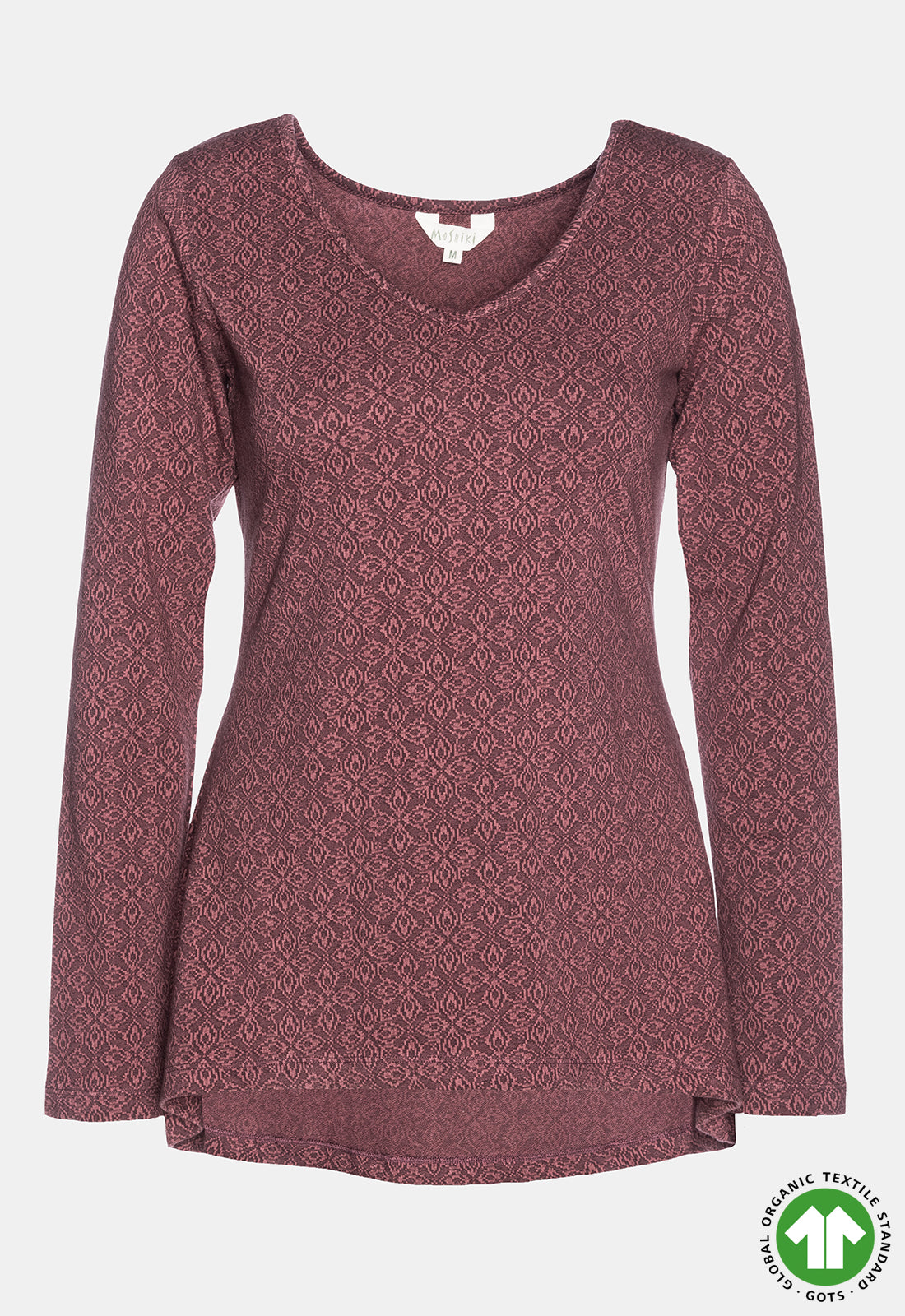 Long-sleeved top with high-low waistband - GOTS certified - W24Top-G5 Long-sleeved top with high-low waistband - GOTS certified - W24Top-G5