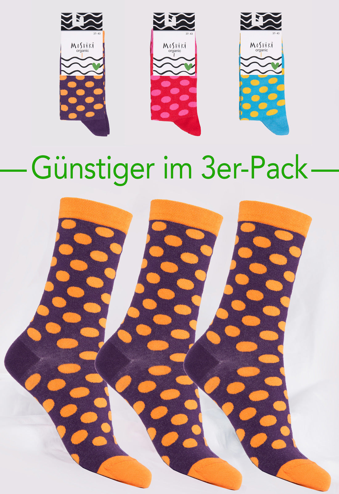 3er Pack Mix - Socken aus Biobaumwollemix - Yofi Tofi Dots