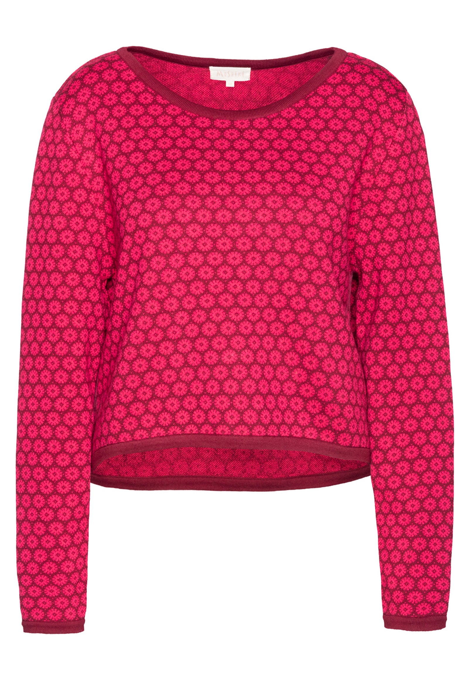 Bjuti Pullover – Jacquard-Strickpullover aus Bio-Baumwolle im High-Low-Schnitt