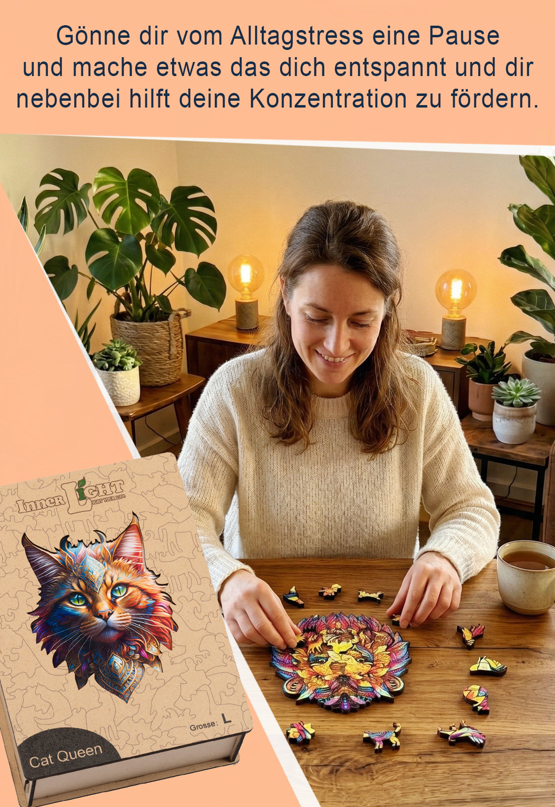 Cat Queen – Mystisches Katzenmotiv als hochwertiges Holzpuzzle
