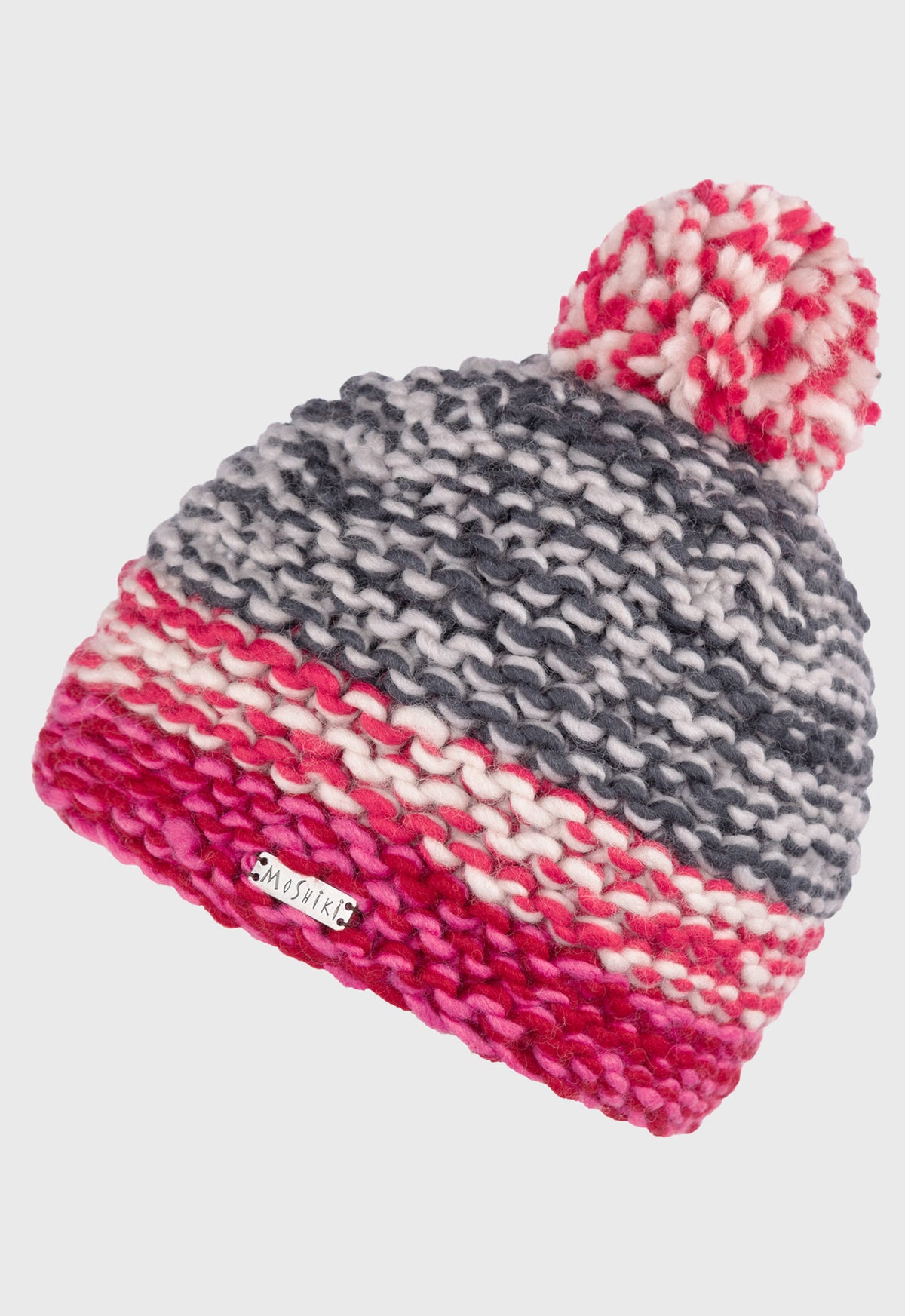 Dinesh Beanie – Bunte, handgestrickte Bommelmütze aus 100 % Naturwolle