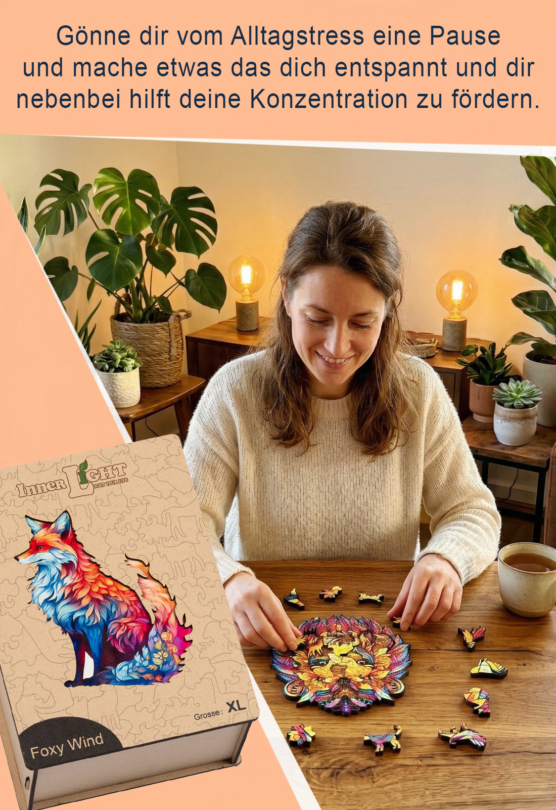 Foxy Wind – Ausdrucksstarkes Fuchsmotiv als hochwertiges Holzpuzzle