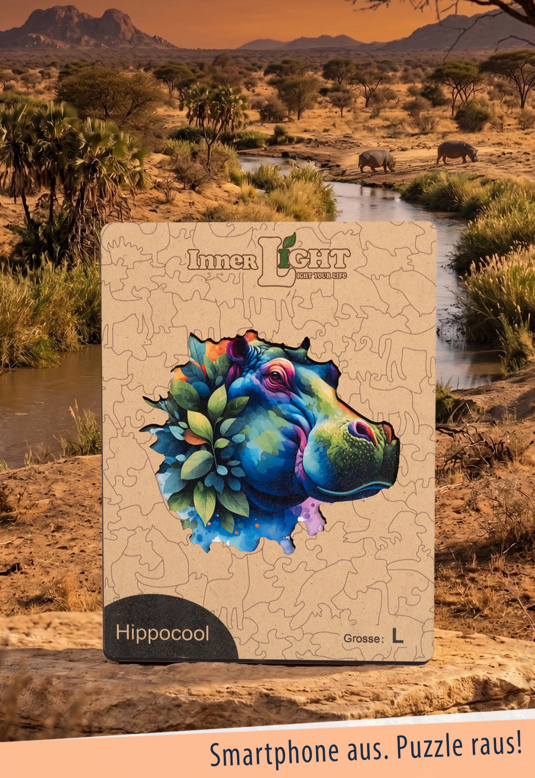 Hippocool – Modernes Nilpferd-Motiv als hochwertiges Holzpuzzle