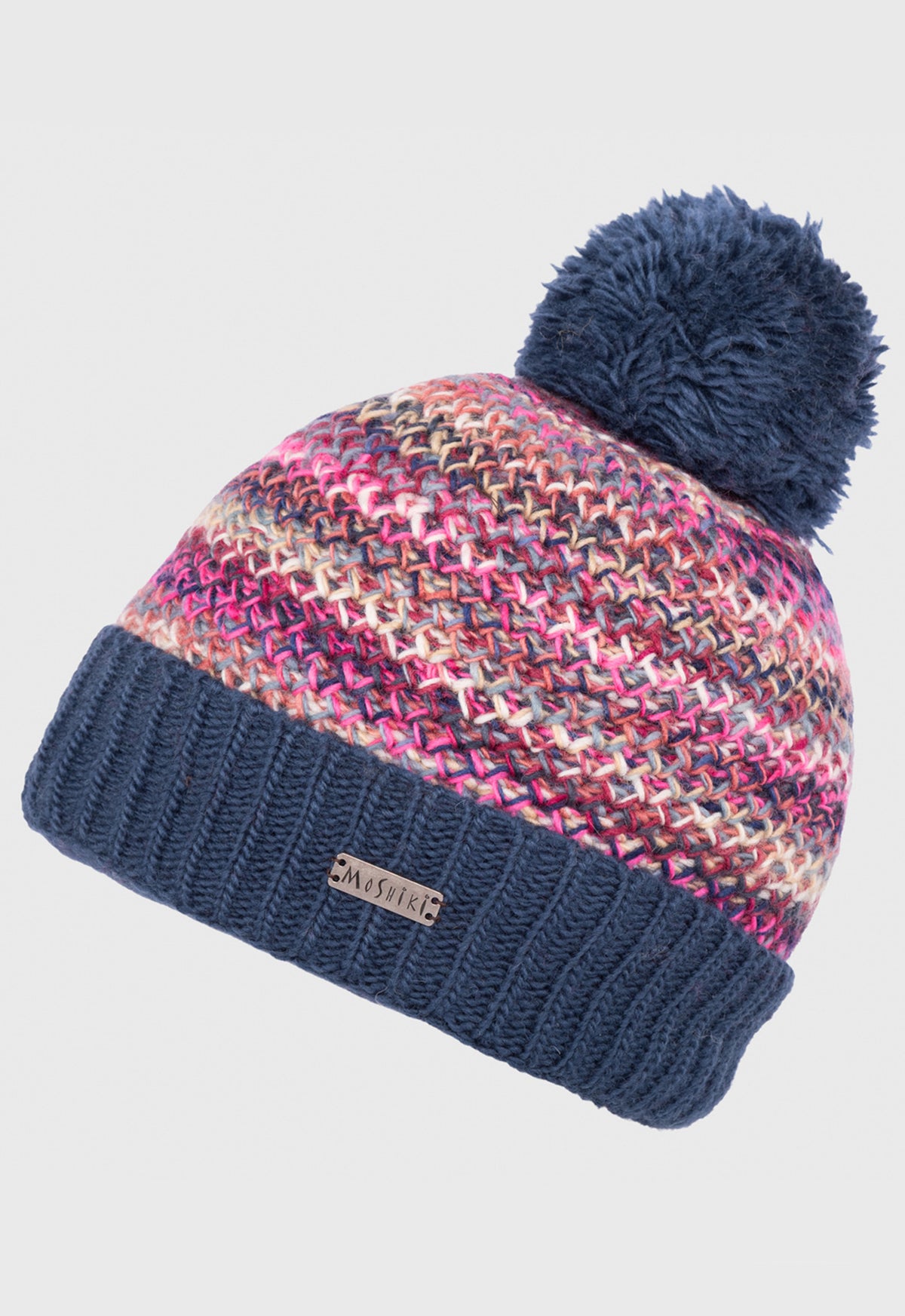 Jhapa Beanie – Bunte Bommelmütze im Patentmuster aus 100 % Wolle