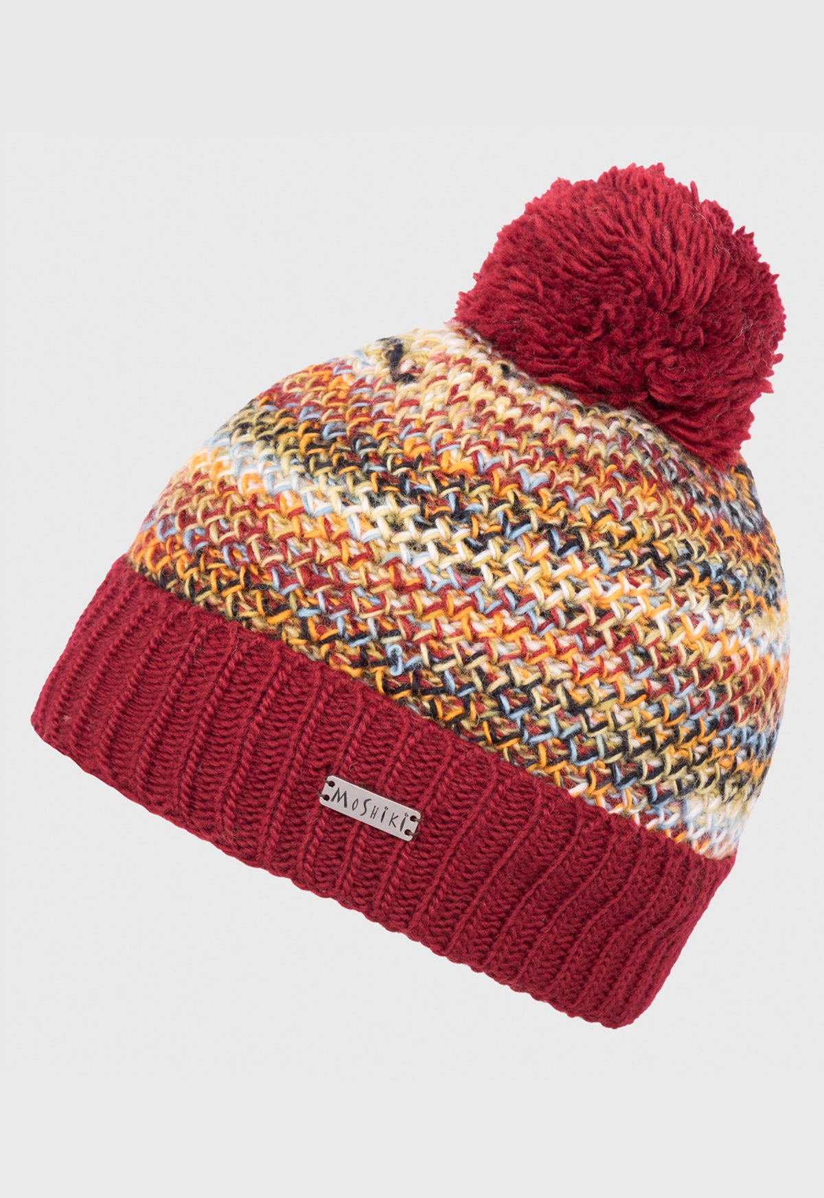 Jhapa Beanie – Bunte Bommelmütze im Patentmuster aus 100 % Wolle