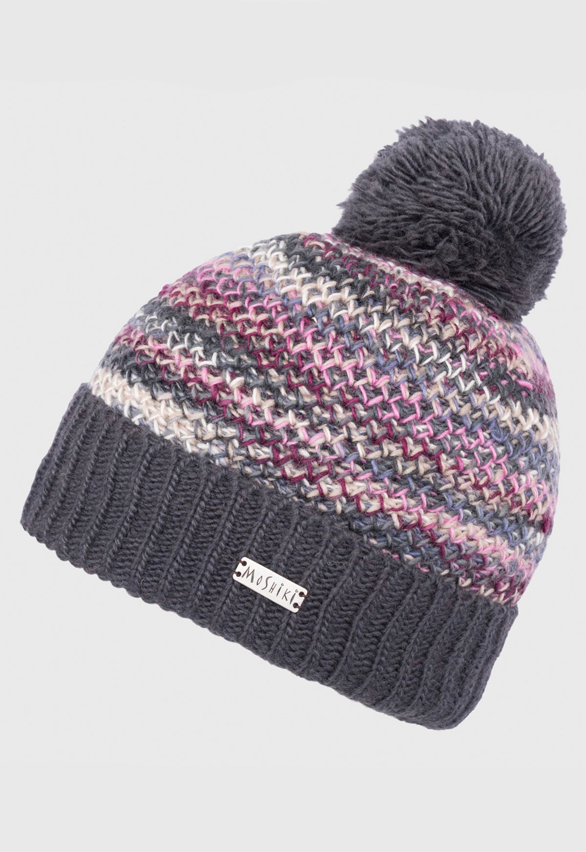 Jhapa Beanie – Bunte Bommelmütze im Patentmuster aus 100 % Wolle