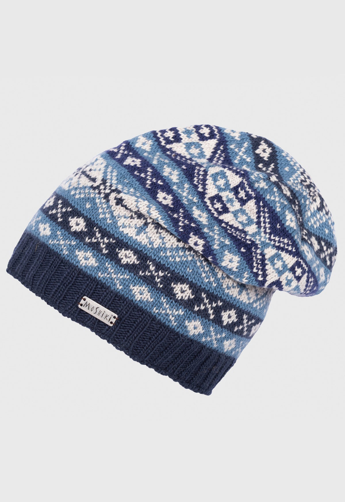 Khara – gemusterte Longbeanie aus 100 % Wolle mit Bio-Baumwoll-Fleece