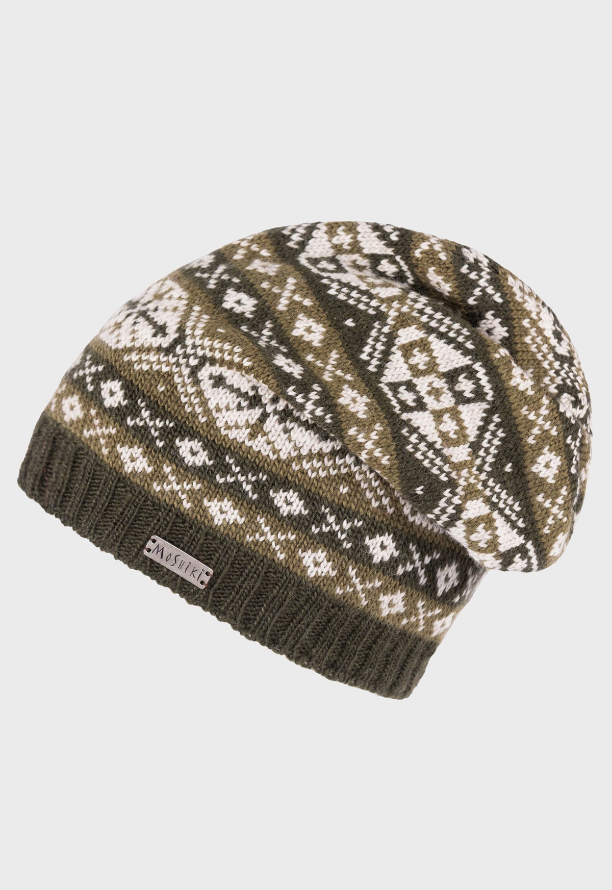 Khara – gemusterte Longbeanie aus 100 % Wolle mit Bio-Baumwoll-Fleece