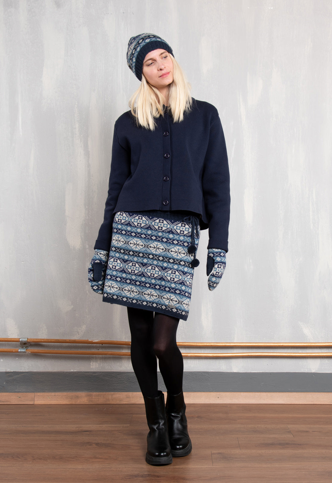 Khara Skirt – gemusterter Wollrock mit elastischem Futter