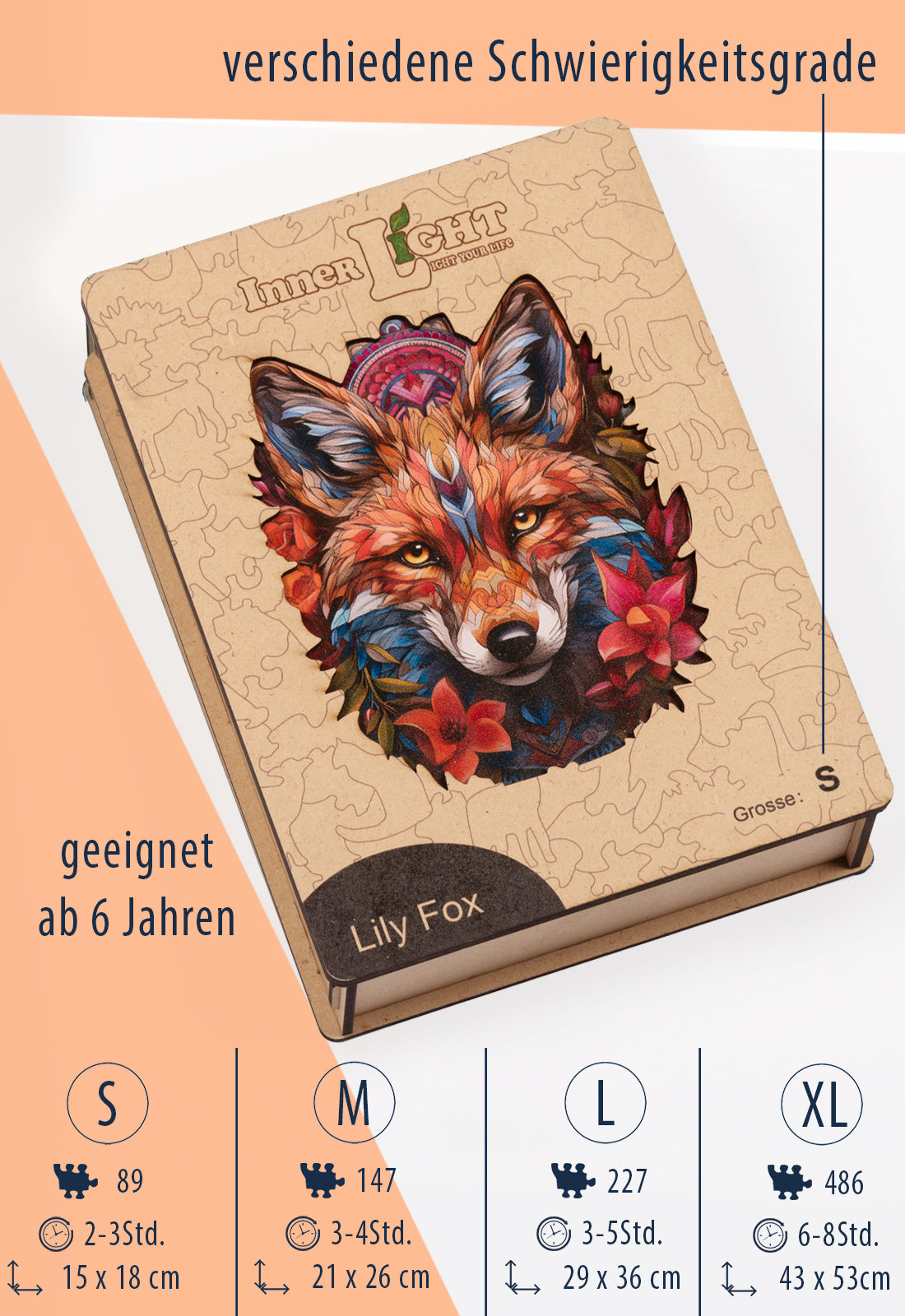 Lily Fox – Farbenfrohes Fuchsmotiv als hochwertiges Holzpuzzle